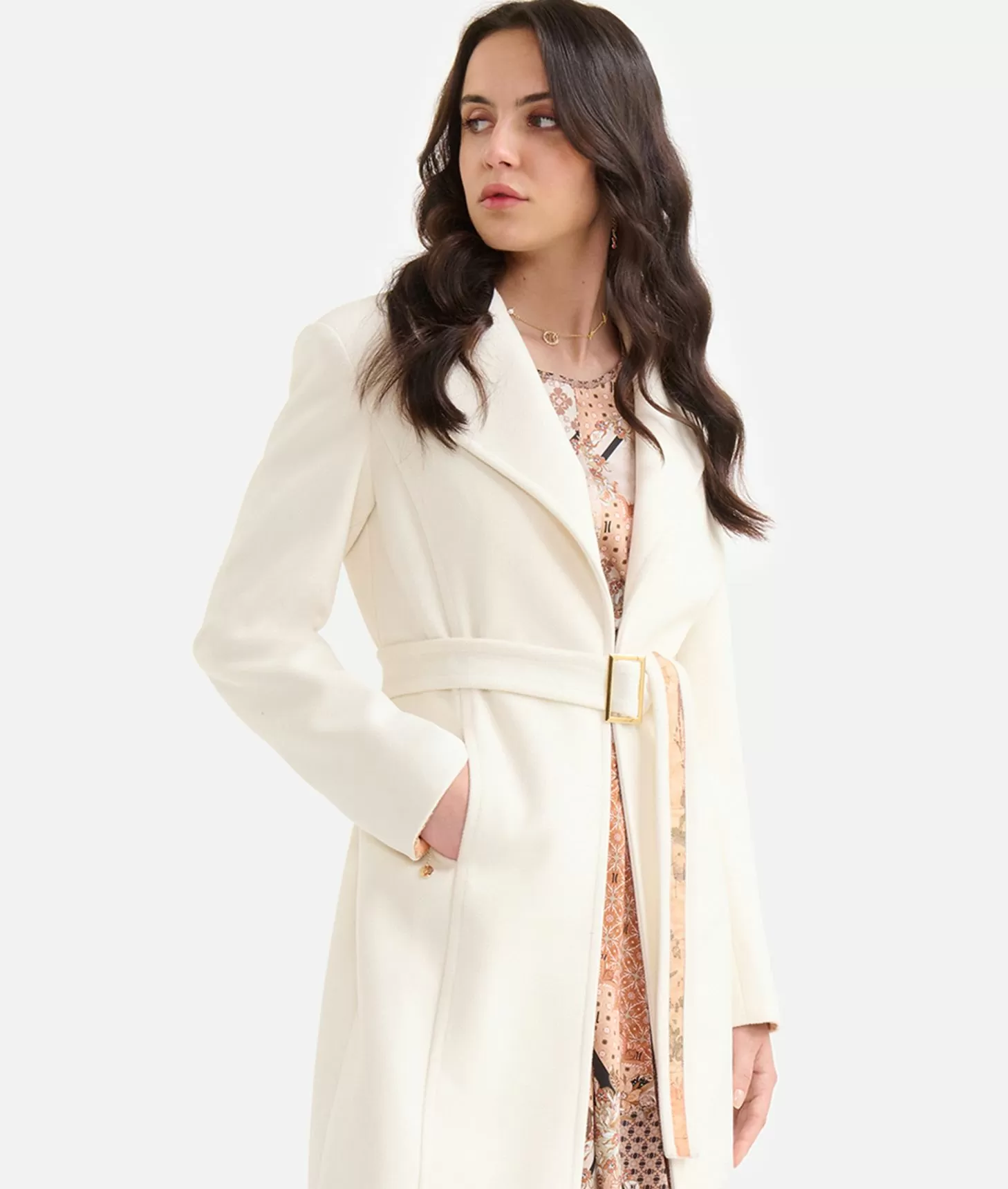 Alviero Martini 1a Classe Cappotto Lungo In Velour Bianco Lana