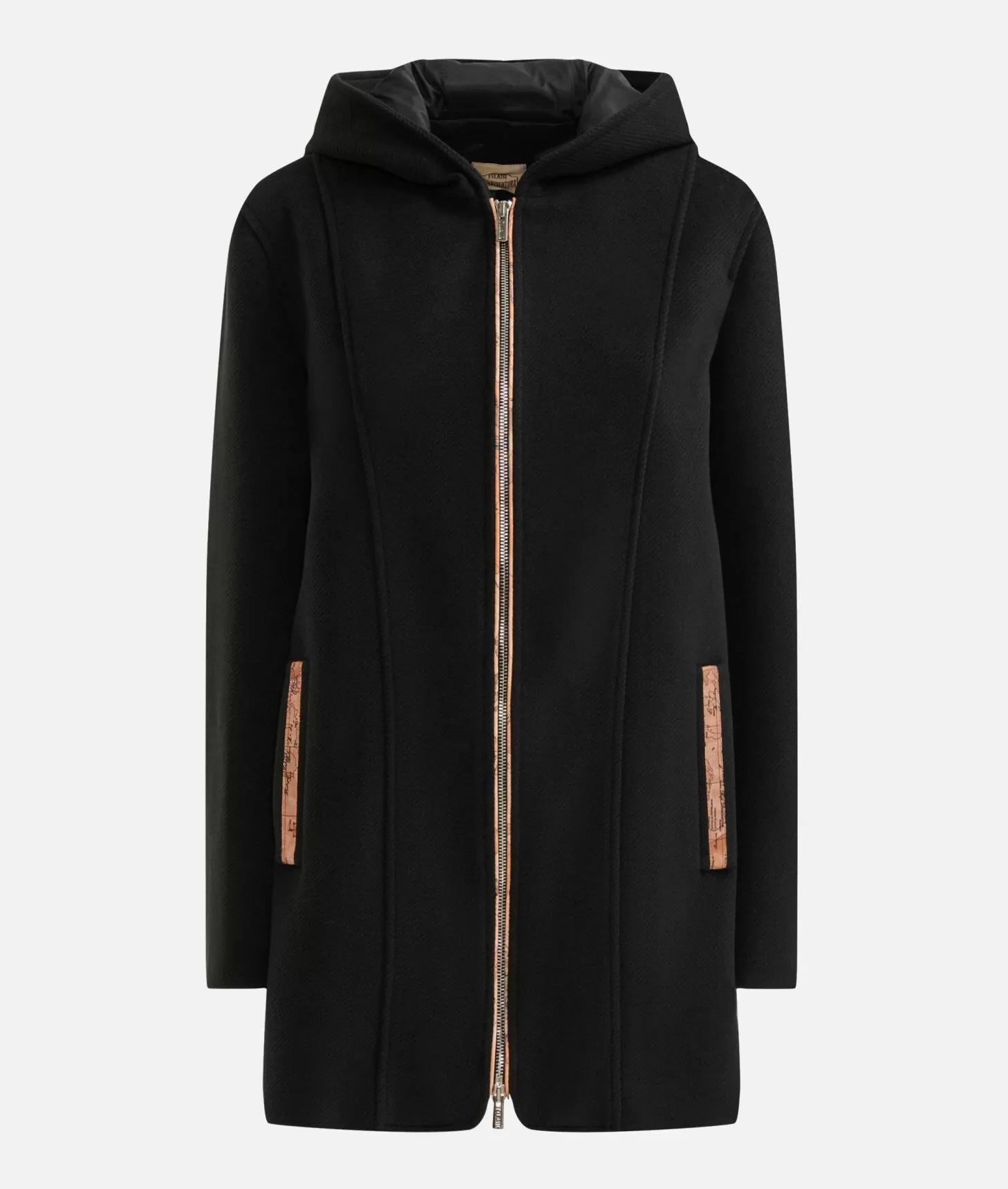 Alviero Martini 1a Classe Cappotto Midi In Panno Diagonale Con Patch Donnavventura Nero