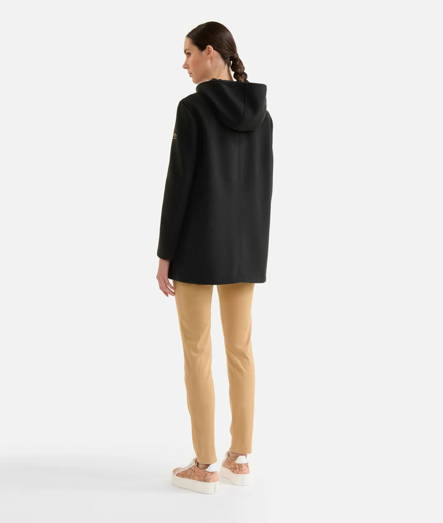 Alviero Martini 1a Classe Cappotto Midi In Panno Diagonale Con Patch Donnavventura Nero