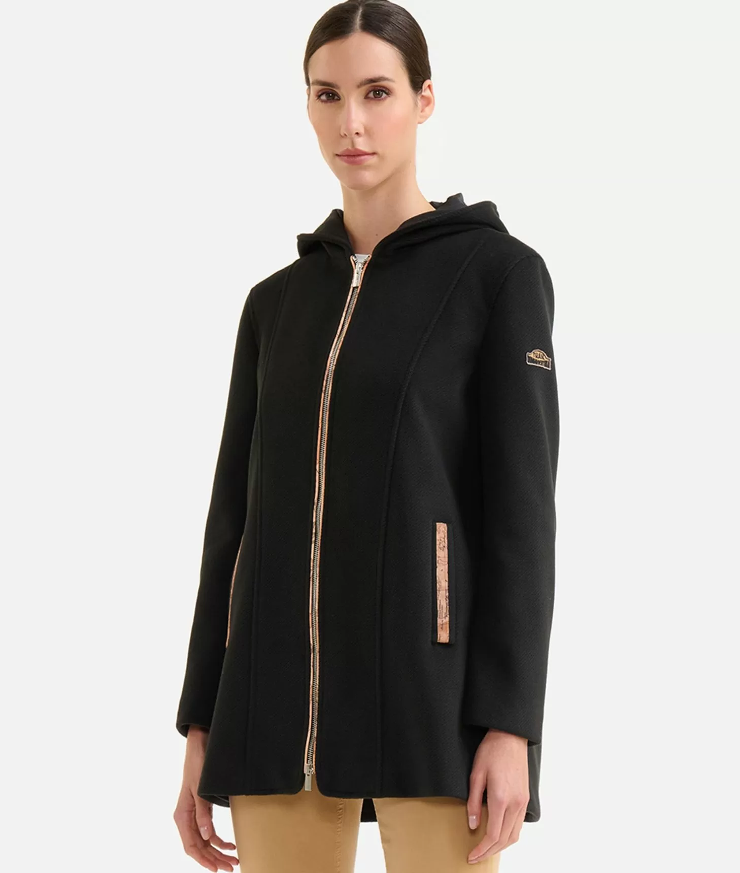 Alviero Martini 1a Classe Cappotto Midi In Panno Diagonale Con Patch Donnavventura Nero