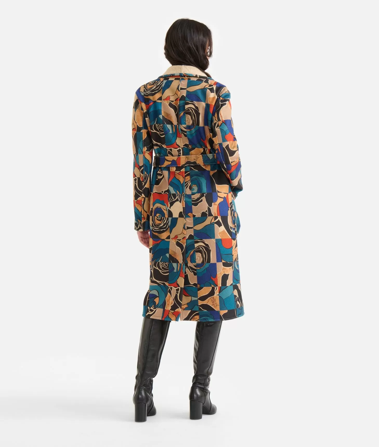 Alviero Martini 1a Classe Cappotto Sfoderato In Panno Stampa Rosa Del Deserto Blu