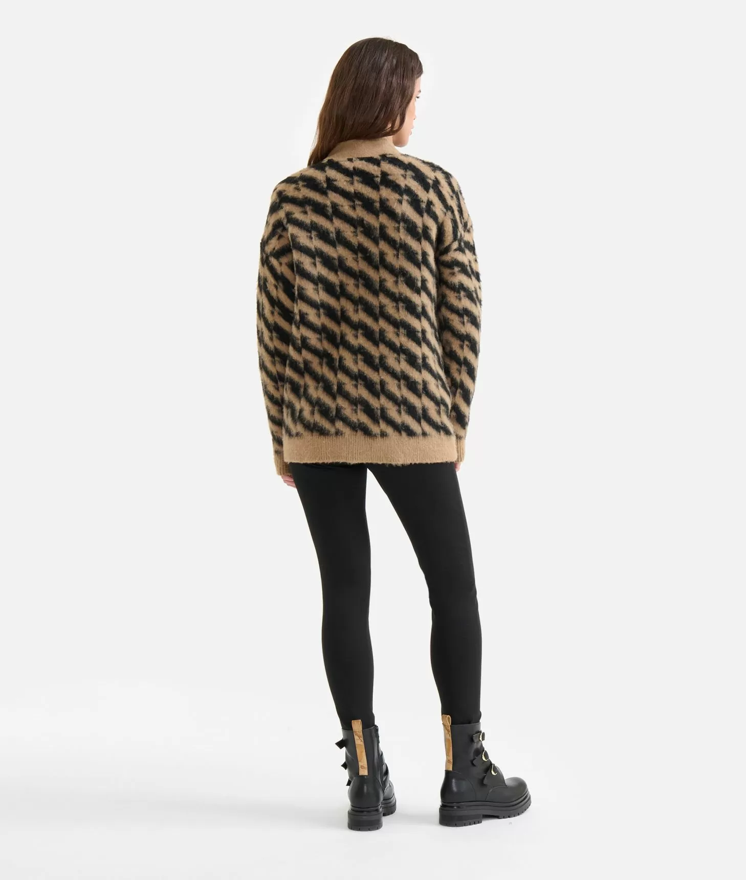 Alviero Martini 1a Classe Cardigan In Filato Di Lana E Viscosa Con Motivo Diagonale Nero