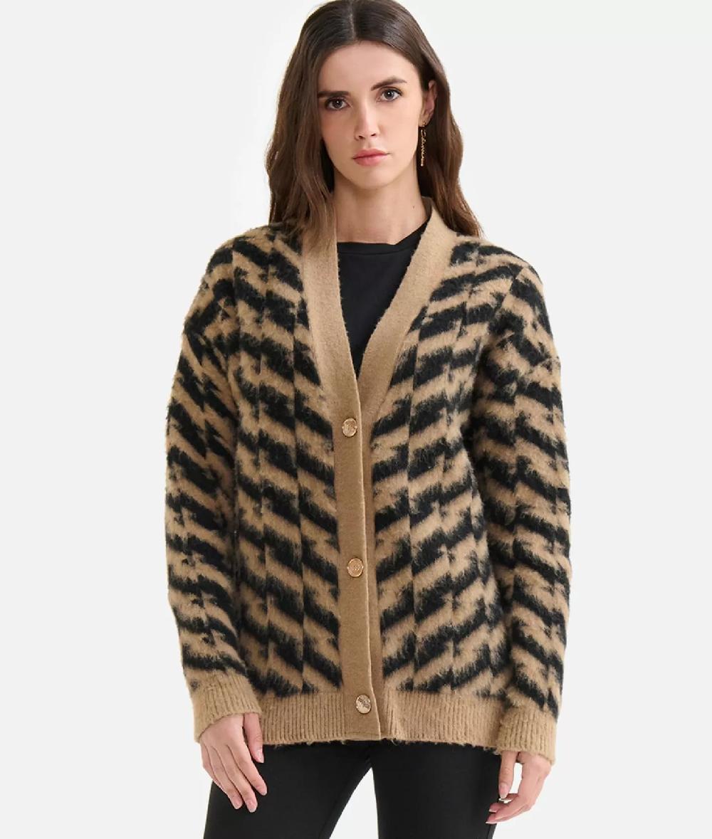 Alviero Martini 1a Classe Cardigan In Filato Di Lana E Viscosa Con Motivo Diagonale Nero