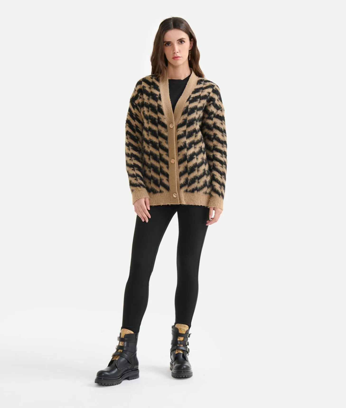 Alviero martini 1a classe Cardigan in filato di lana e viscosa con motivo diagonale Nero