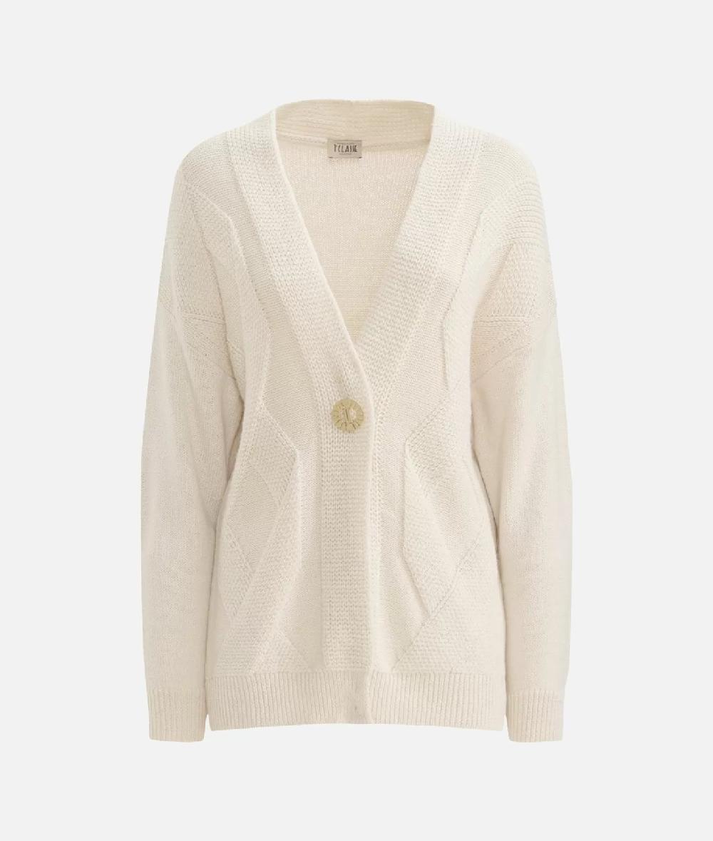 Alviero Martini 1a Classe Cardigan In Filato Misto Lana Con Toppe Geo Classic Bianco Lana