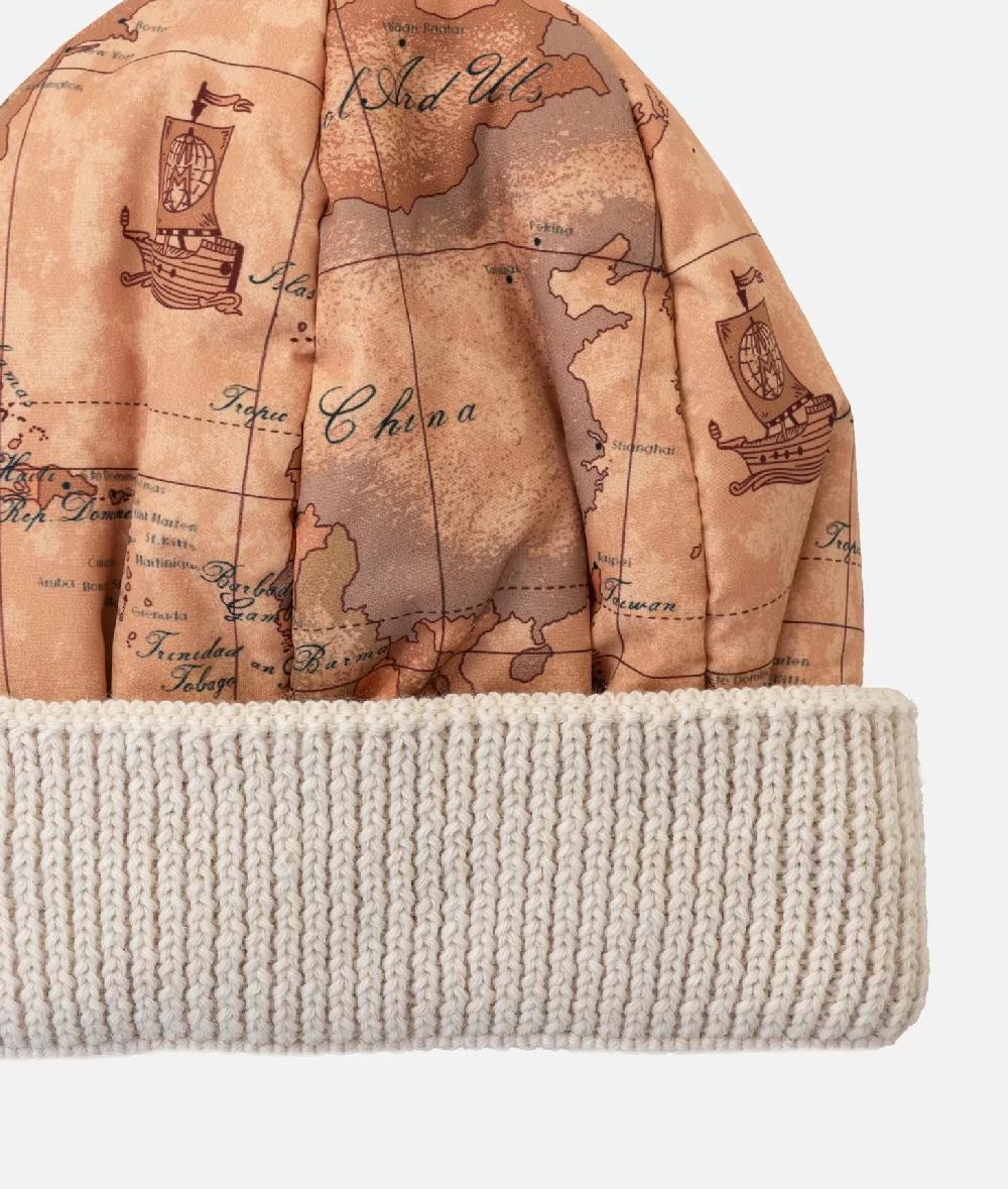 Alviero Martini 1a Classe Cuffia In Nylon Imbottito Stampa Geo Classic Panna