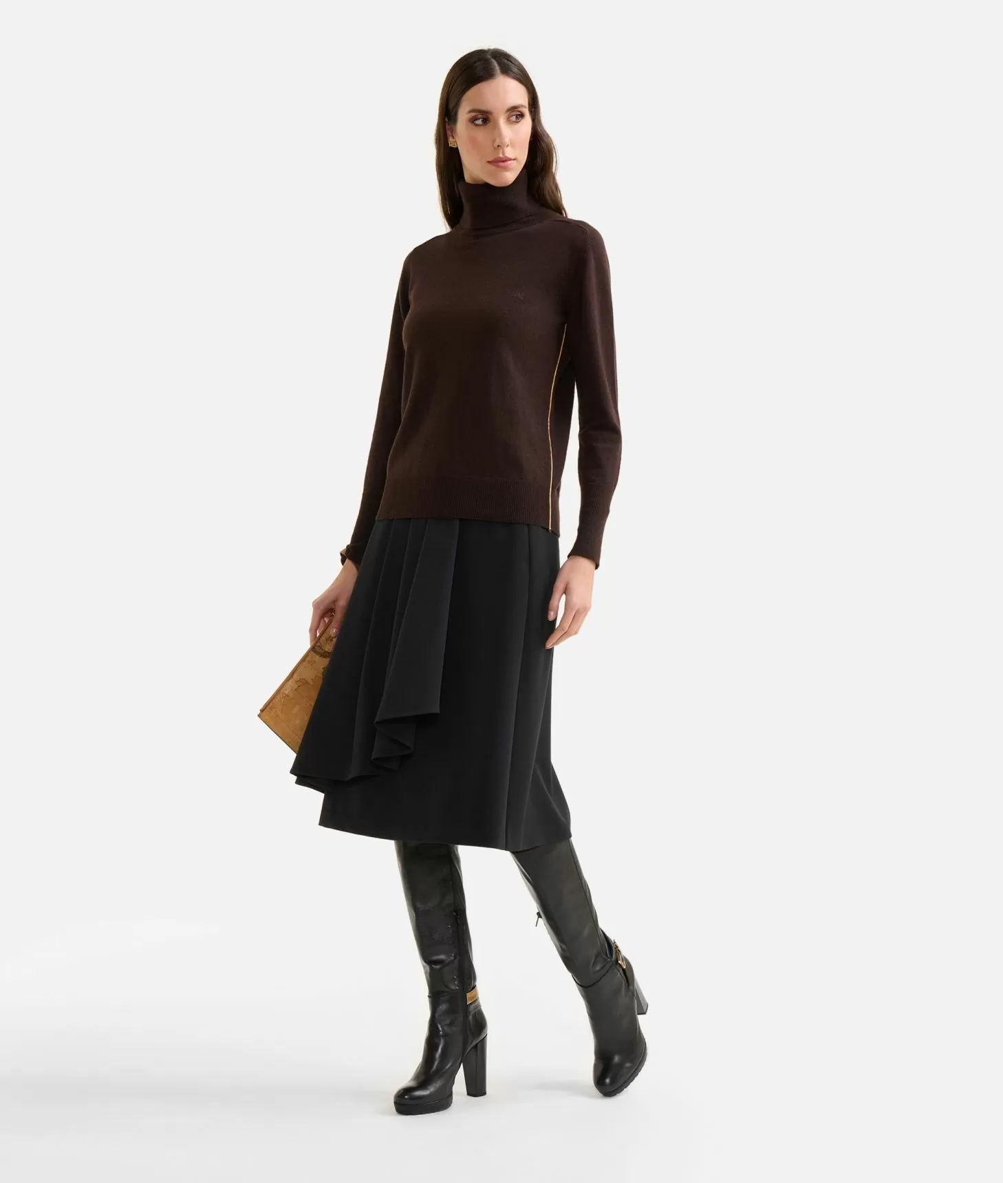 Alviero martini 1a classe Dolcevita basic in filato misto cashmere Cioccolato