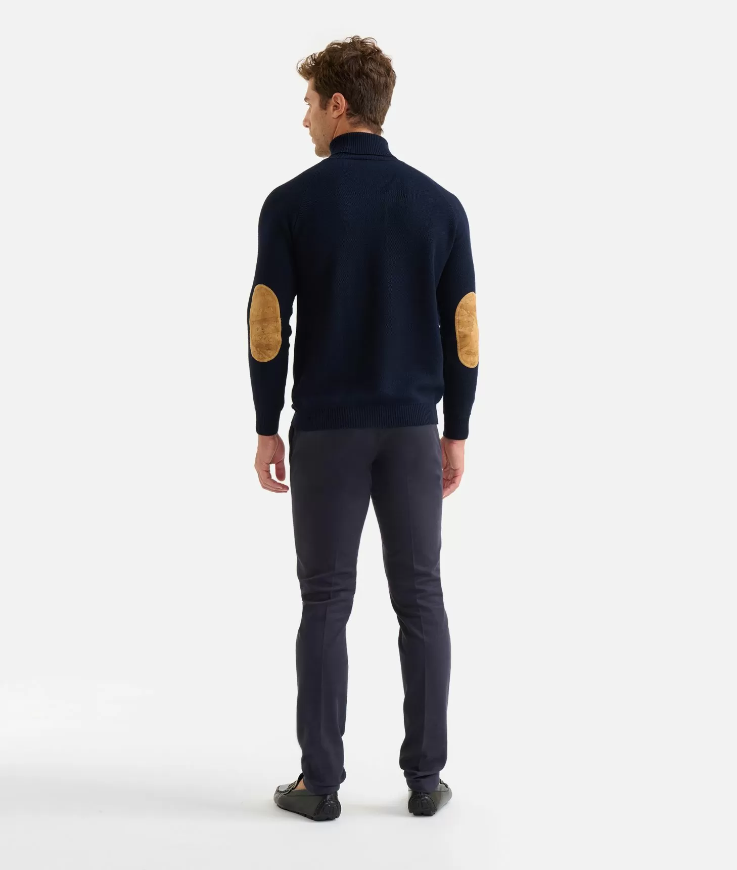 Alviero Martini 1a Classe Dolcevita In Filato Misto Lana Con Toppe Geo Classic Blu Notte