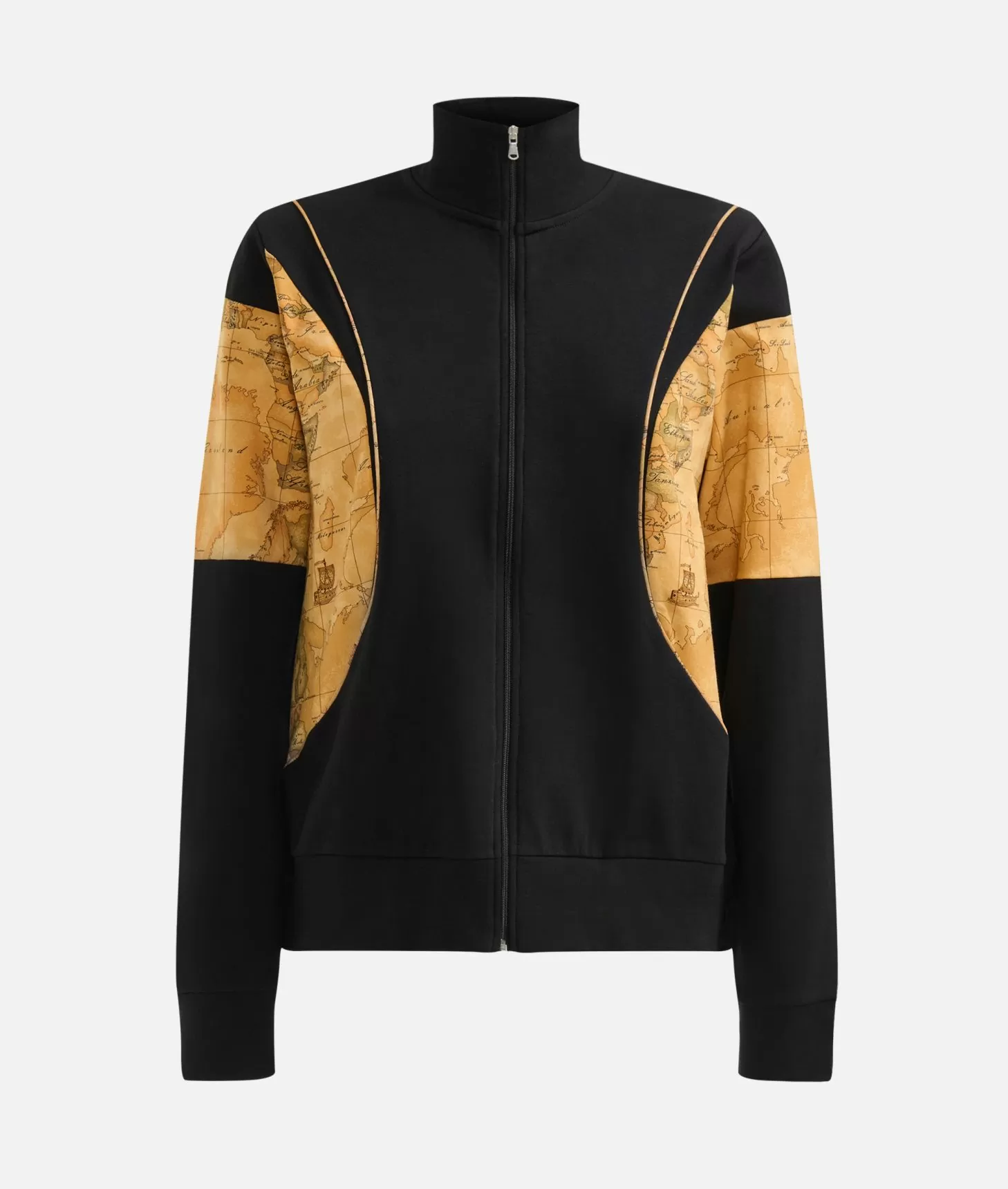 Alviero Martini 1a Classe Felpa Con Zip In Cotone Garzato Stretch Con Inserti Geo Classic Nera