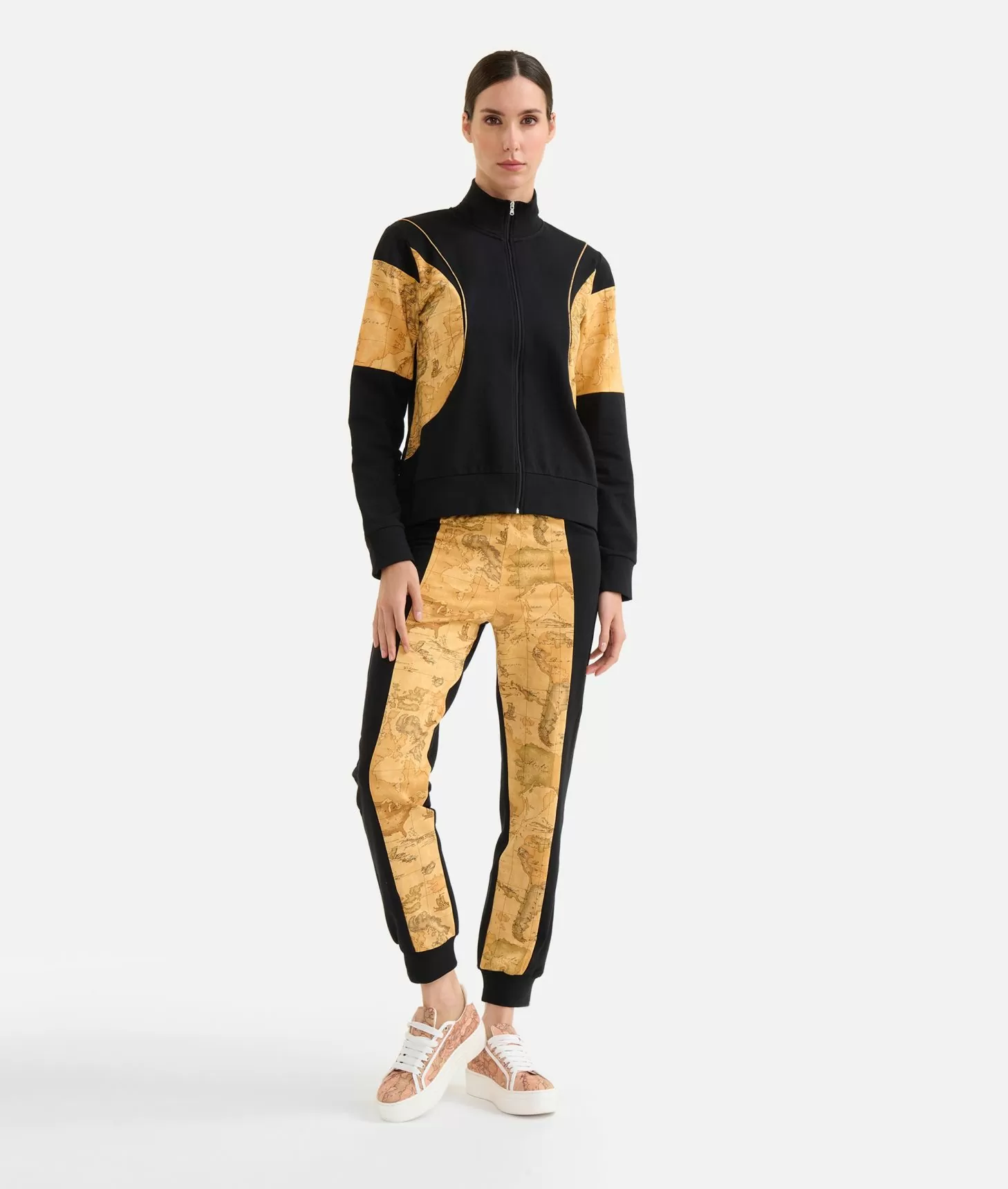 Alviero martini 1a classe Felpa con zip in cotone garzato stretch con inserti Geo Classic Nera