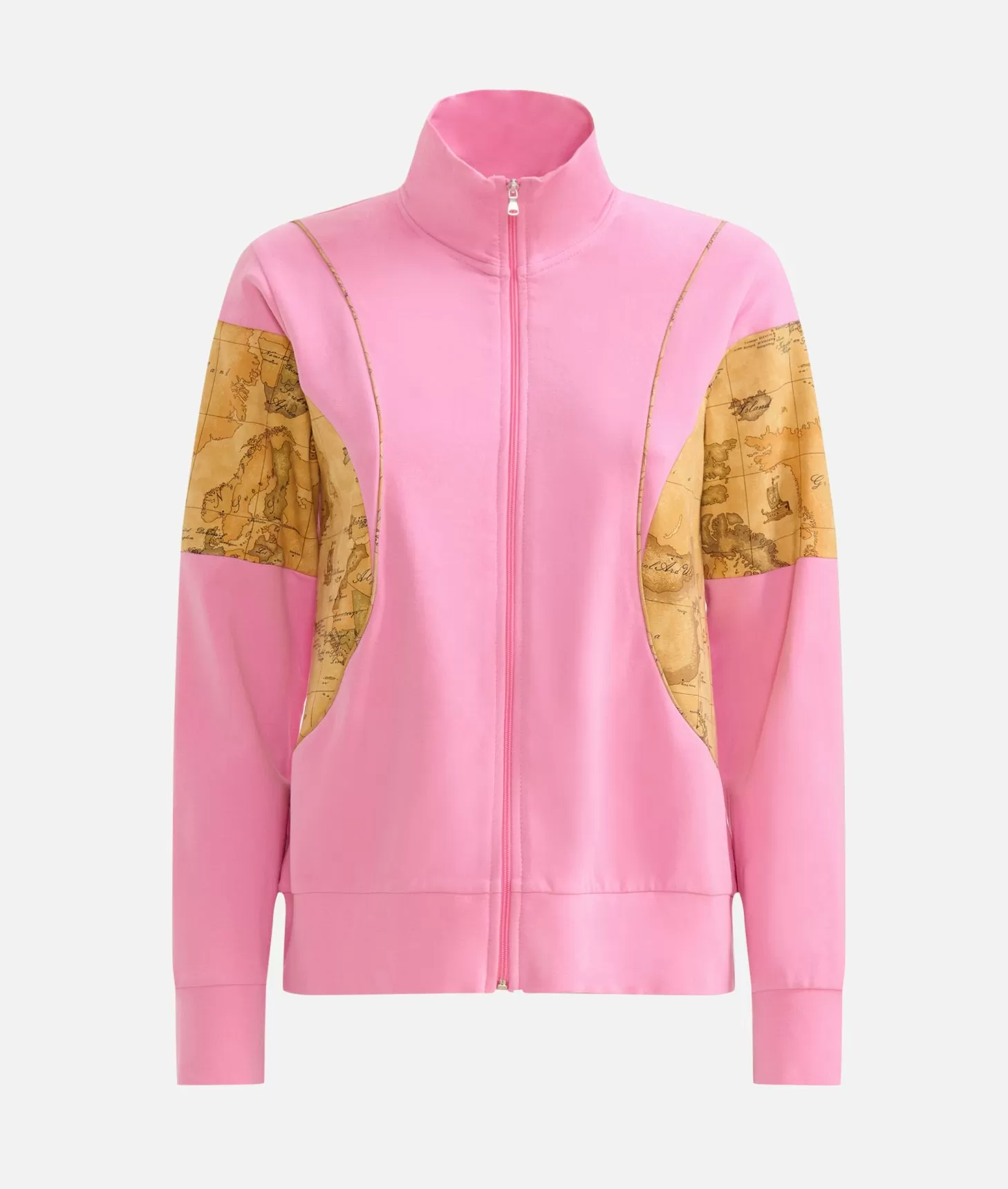 Alviero Martini 1a Classe Felpa Con Zip In Cotone Garzato Stretch Con Inserti Geo Classic Rosa Confetto