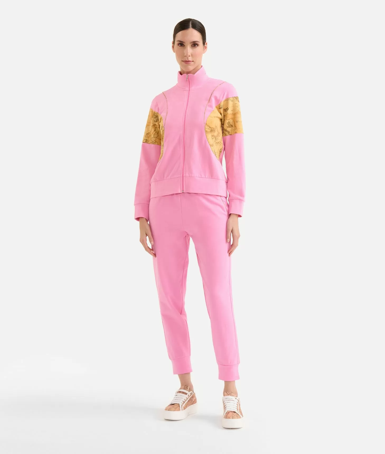 Alviero martini 1a classe Felpa con zip in cotone garzato stretch con inserti Geo Classic Rosa Confetto