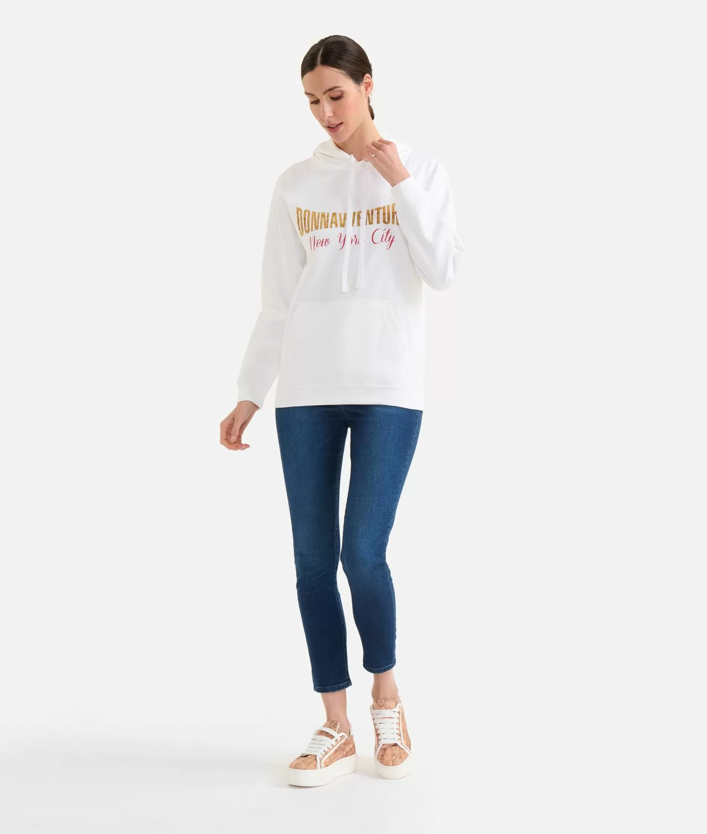 Alviero martini 1a classe Felpa Donnavventura con cappuccio Bianca