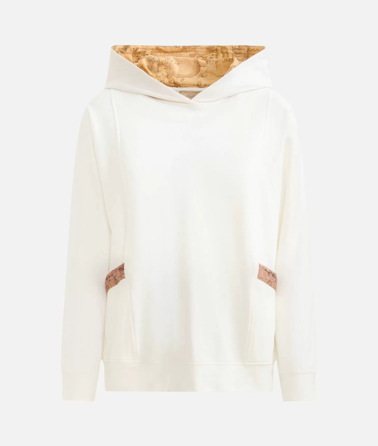 Alviero Martini 1a Classe Felpa In Cotone Garzato Stretch Con Cappuccio Geo Classic Avorio