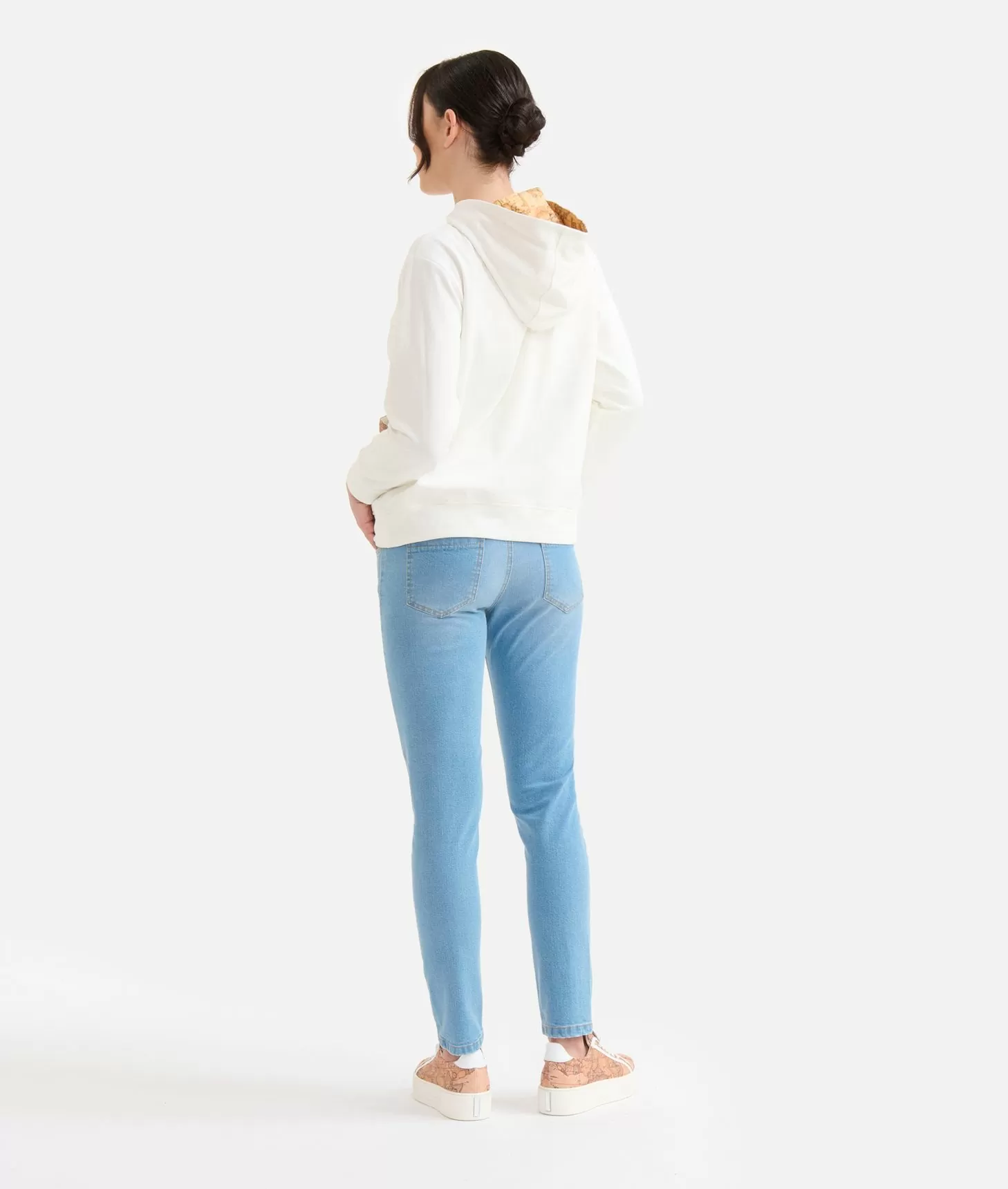 Alviero Martini 1a Classe Felpa In Cotone Garzato Stretch Con Cappuccio Geo Classic Avorio