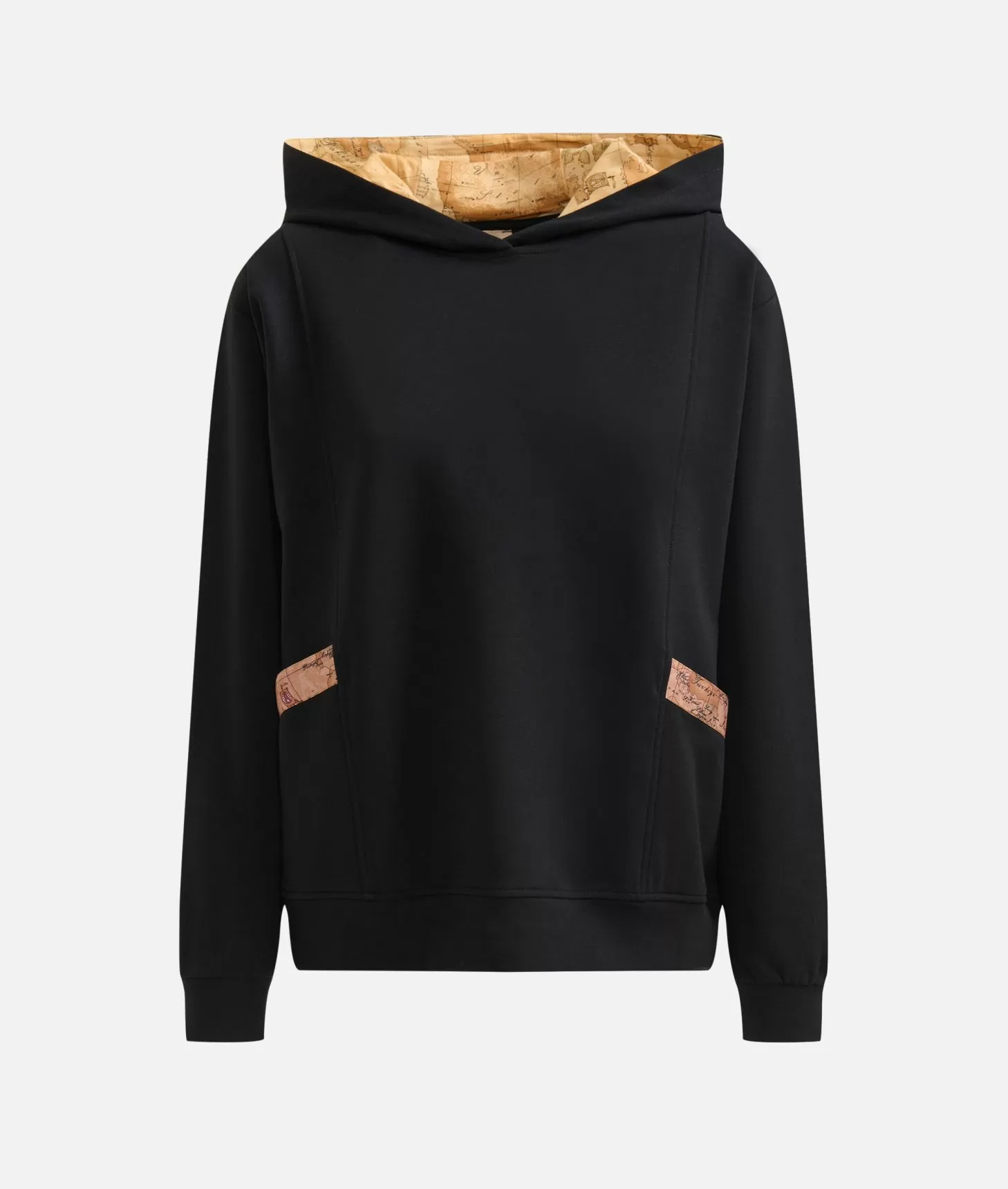 Alviero Martini 1a Classe Felpa In Cotone Garzato Stretch Con Cappuccio Geo Classic Nera