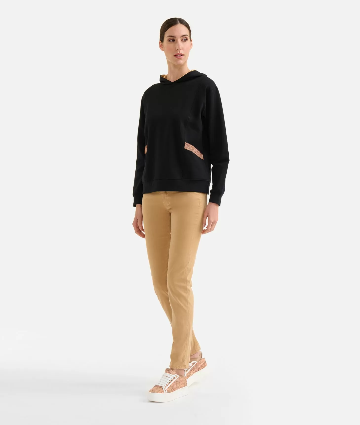 Alviero martini 1a classe Felpa in cotone garzato stretch con cappuccio Geo Classic Nera