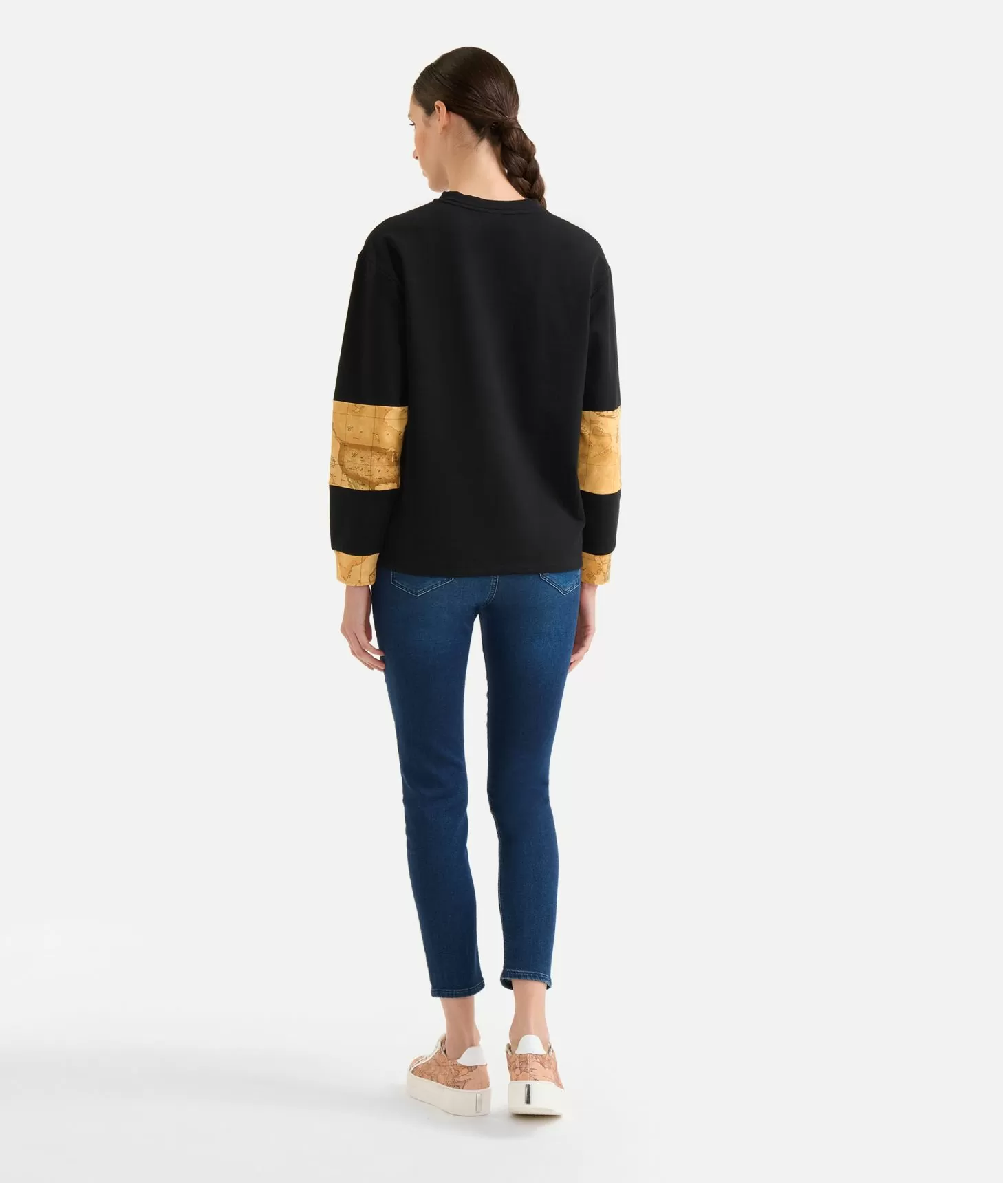 Alviero Martini 1a Classe Felpa In Cotone Garzato Stretch Con Inserti Geo Classic Nera