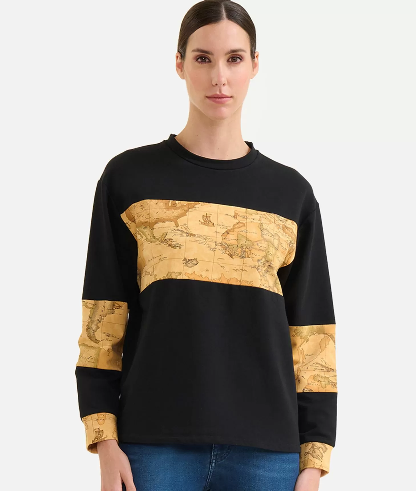 Alviero Martini 1a Classe Felpa In Cotone Garzato Stretch Con Inserti Geo Classic Nera