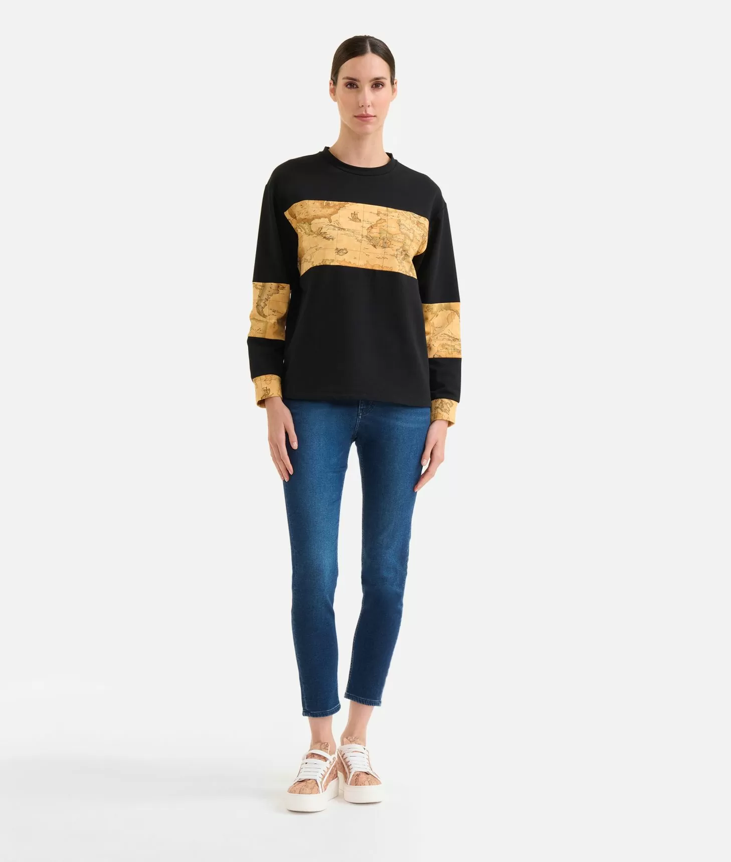 Alviero martini 1a classe Felpa in cotone garzato stretch con inserti Geo Classic Nera