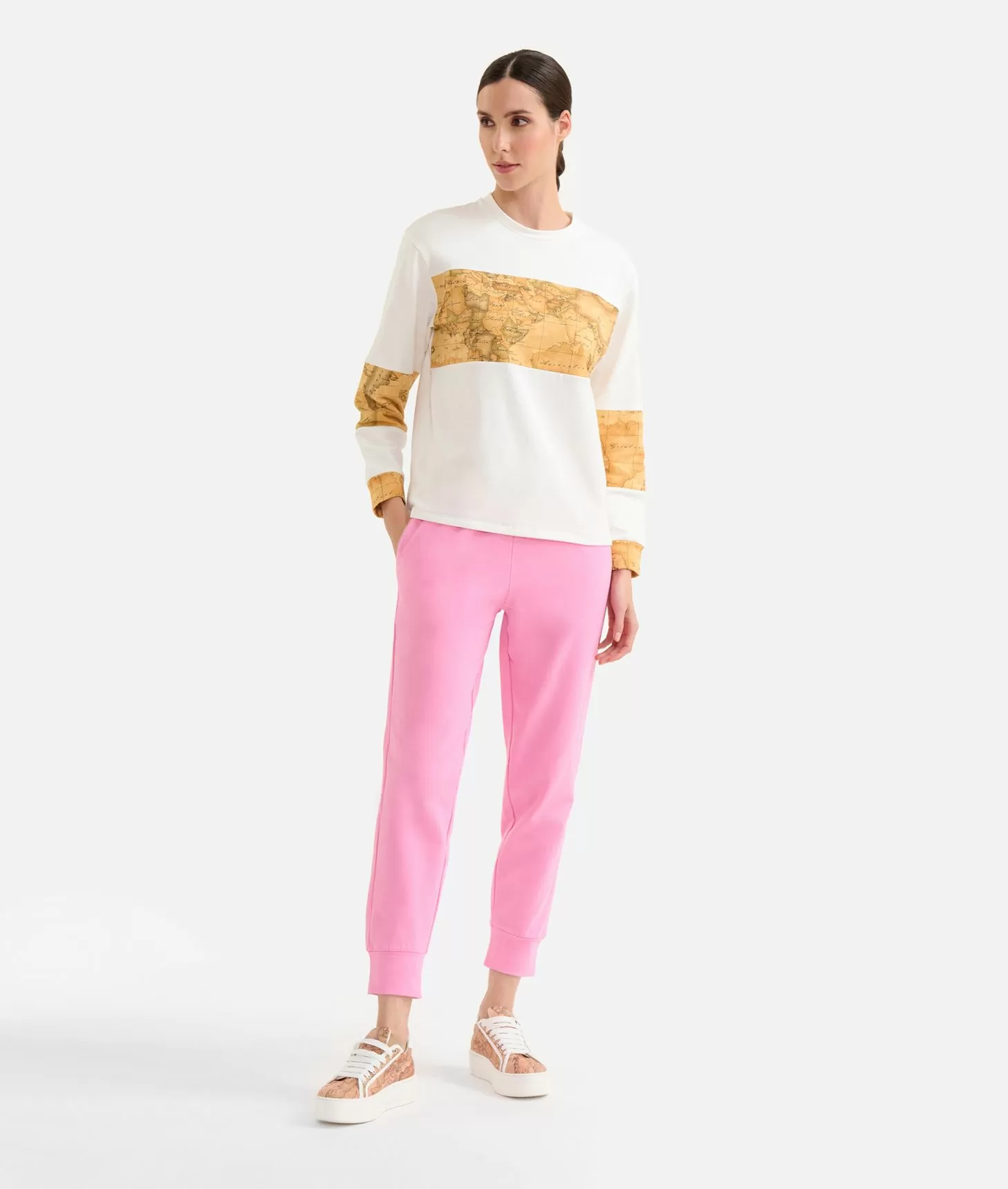 Alviero martini 1a classe Felpa in cotone garzato stretch con inserti Geo Classic Avorio