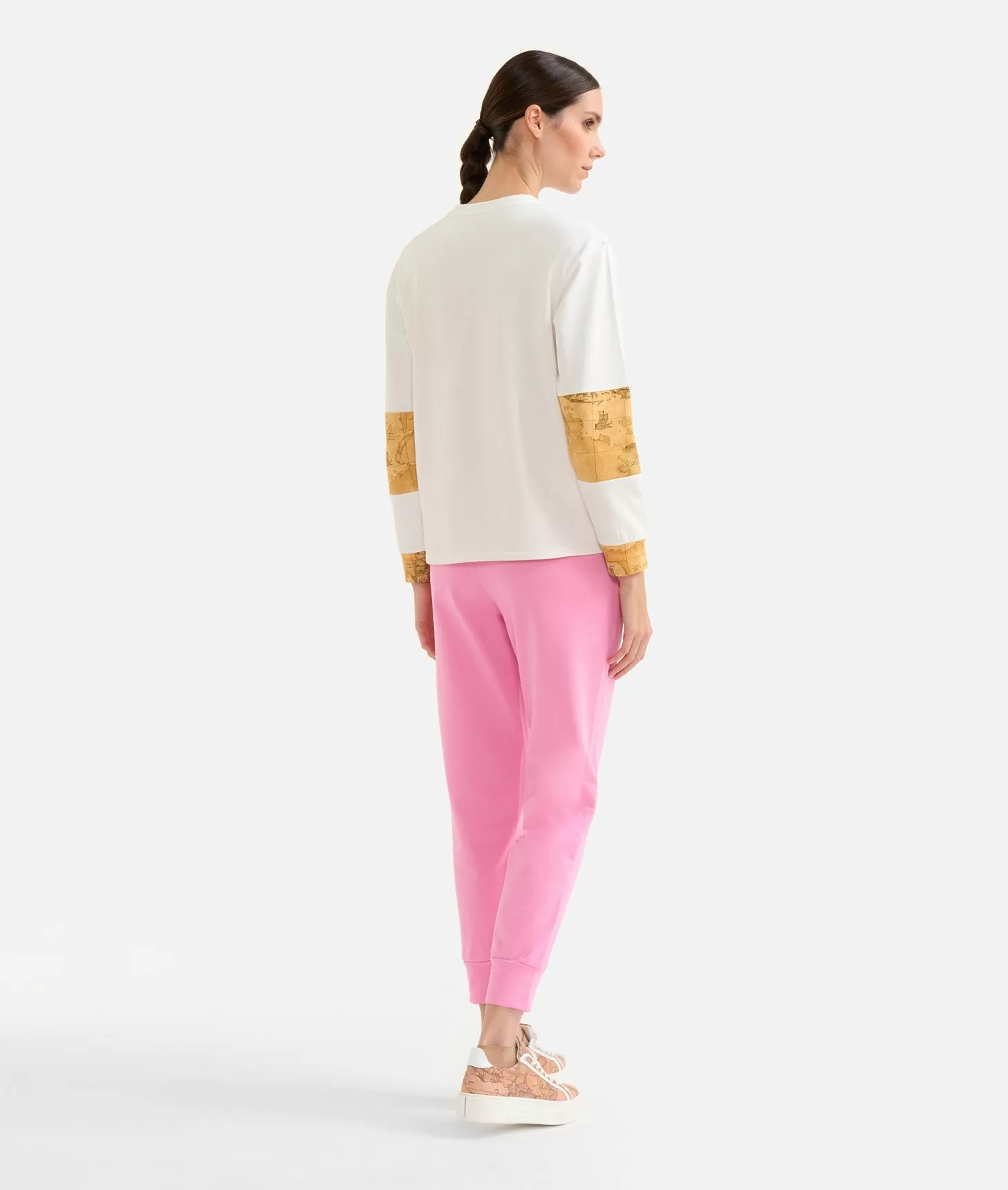 Alviero Martini 1a Classe Felpa In Cotone Garzato Stretch Con Inserti Geo Classic Avorio