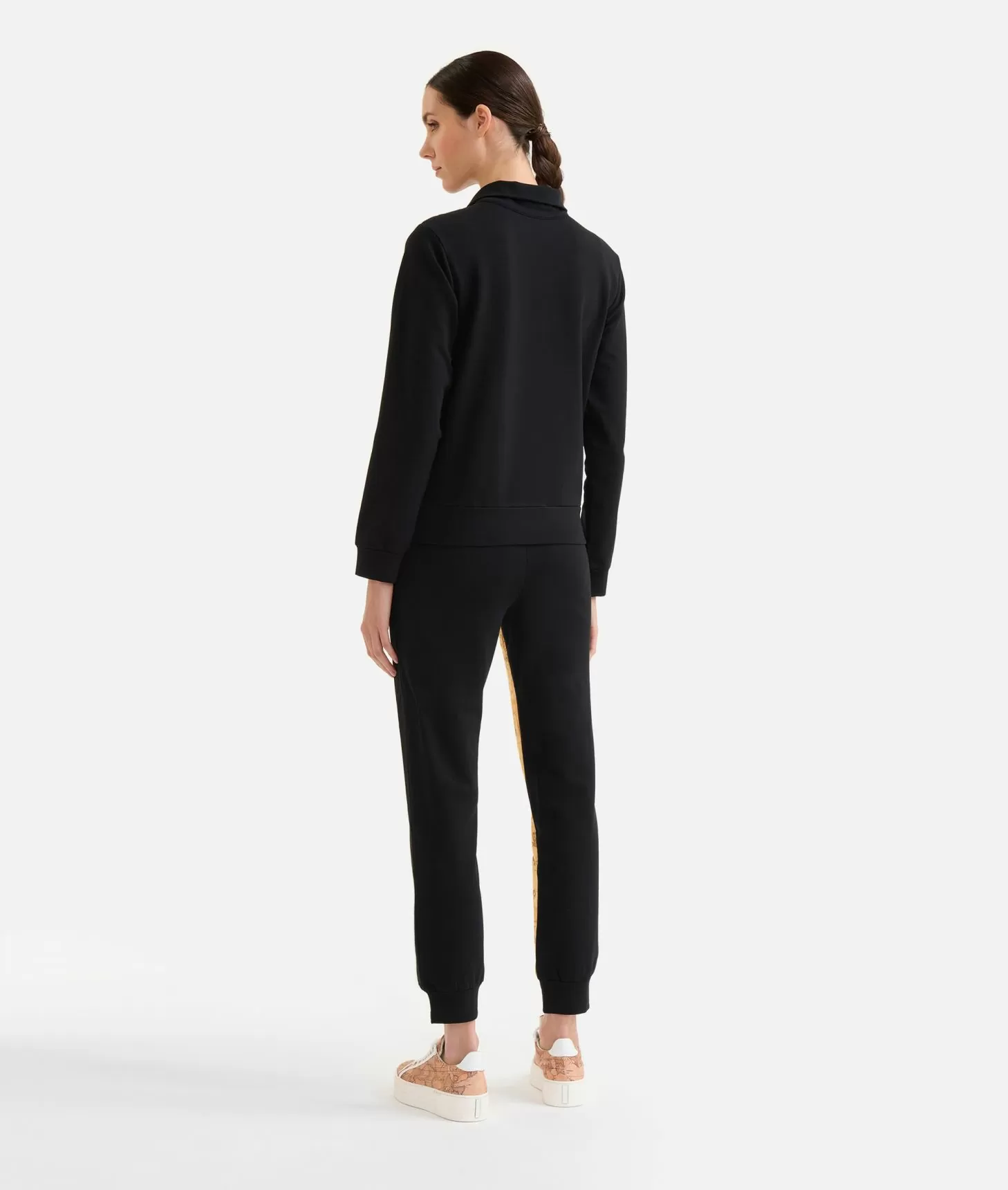 Alviero Martini 1a Classe Felpa In Cotone Garzato Stretch Con Intarsio Geo Classic Nera