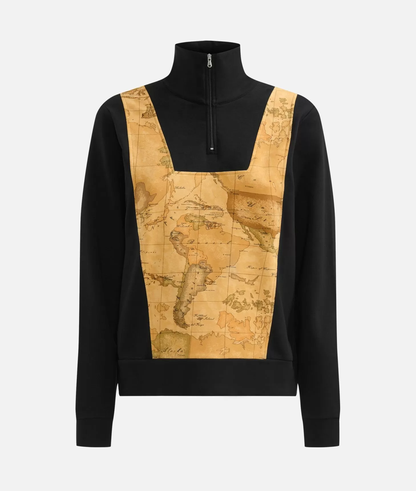 Alviero Martini 1a Classe Felpa In Cotone Garzato Stretch Con Intarsio Geo Classic Nera