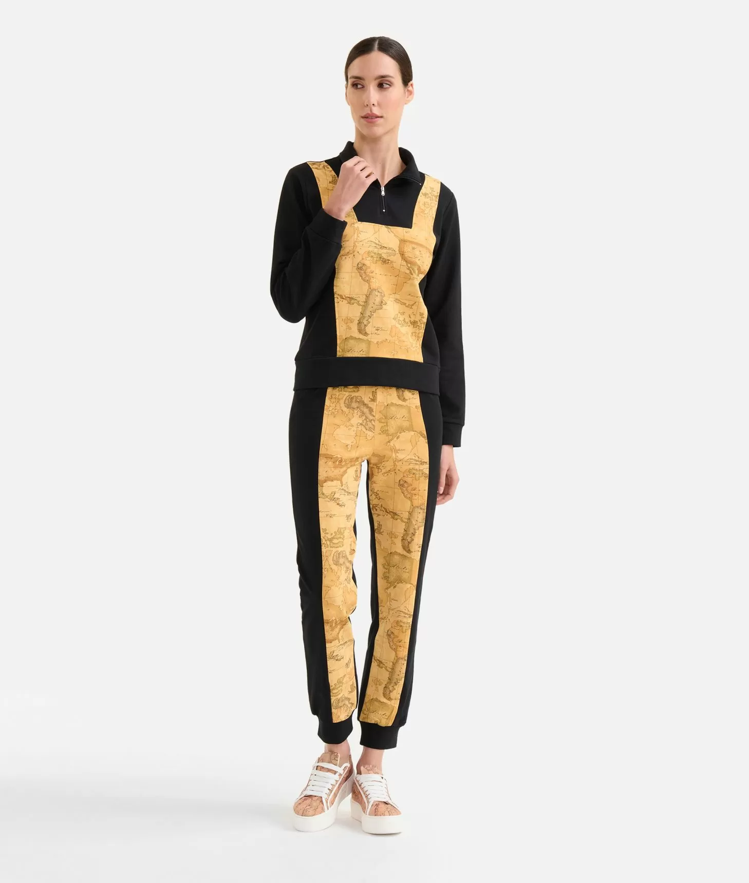 Alviero martini 1a classe Felpa in cotone garzato stretch con intarsio Geo Classic Nera