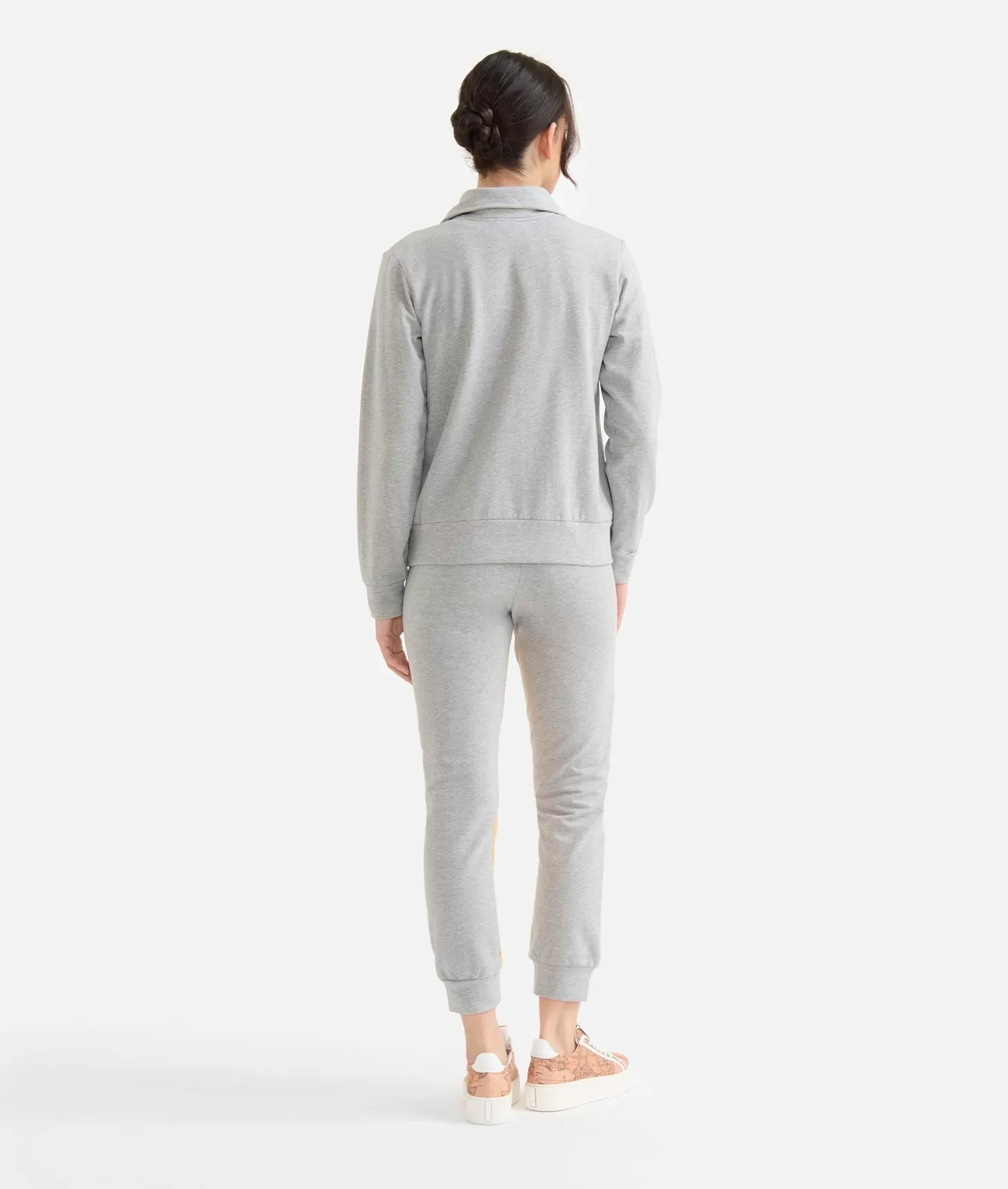 Alviero Martini 1a Classe Felpa In Cotone Garzato Stretch Con Intarsio Geo Classic Grigia