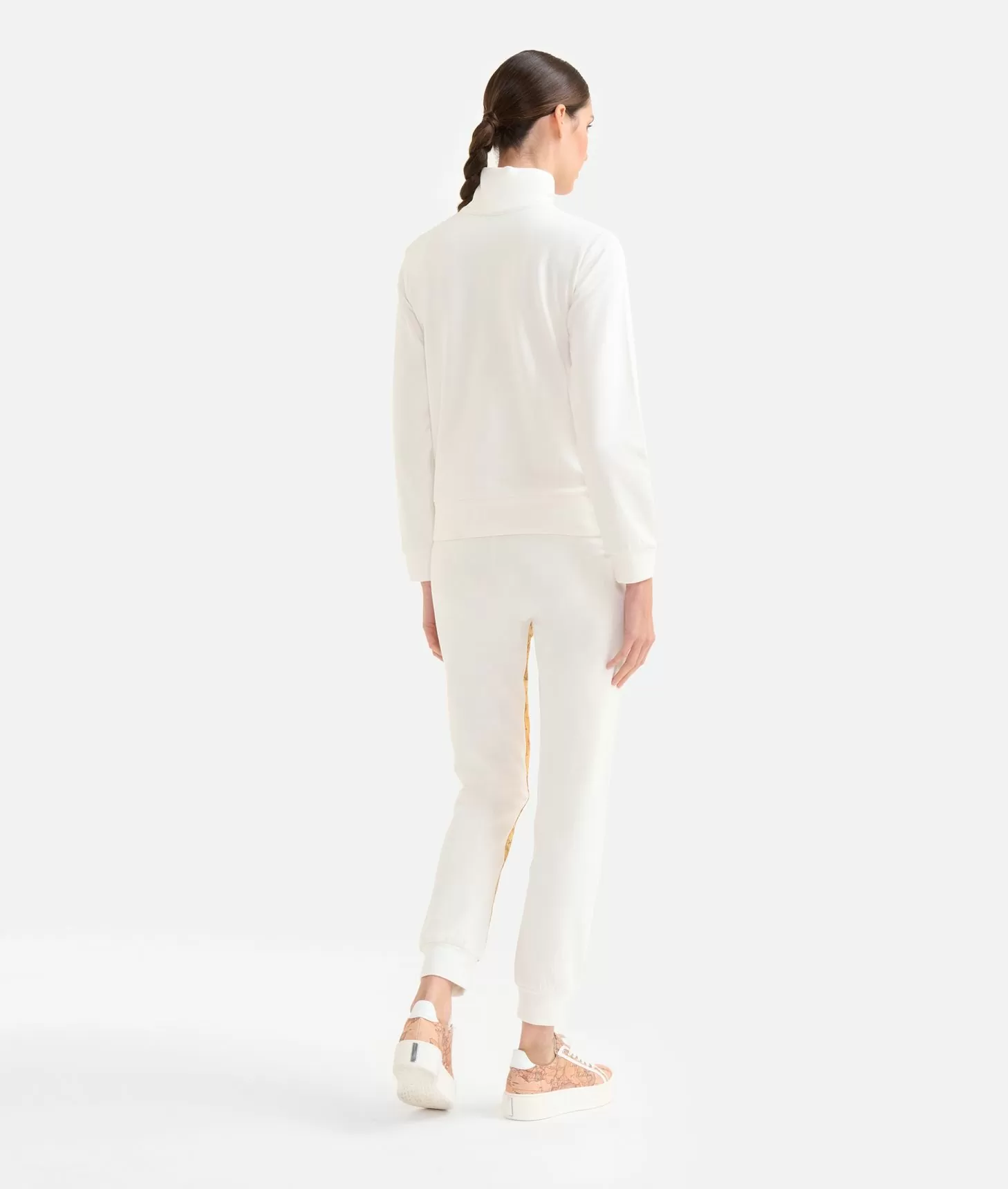 Alviero Martini 1a Classe Felpa In Cotone Garzato Stretch Con Intarsio Geo Classic Avorio