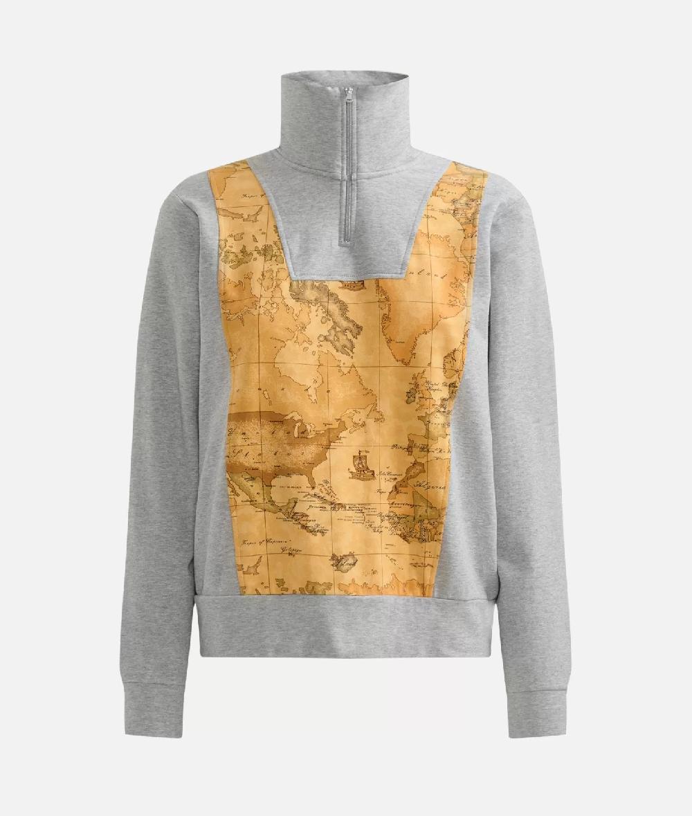 Alviero Martini 1a Classe Felpa In Cotone Garzato Stretch Con Intarsio Geo Classic Grigia