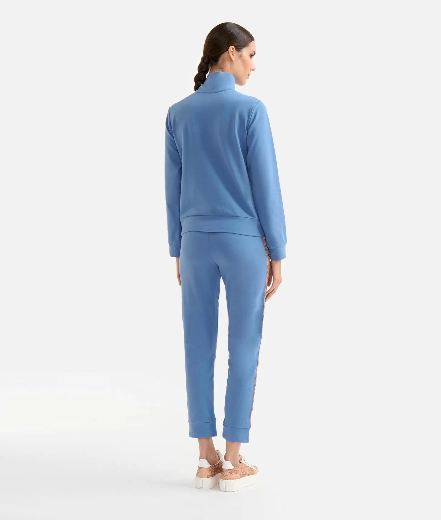 Alviero Martini 1a Classe Felpa In Cotone Garzato Stretch Con Intarsio Geo Classic Denim