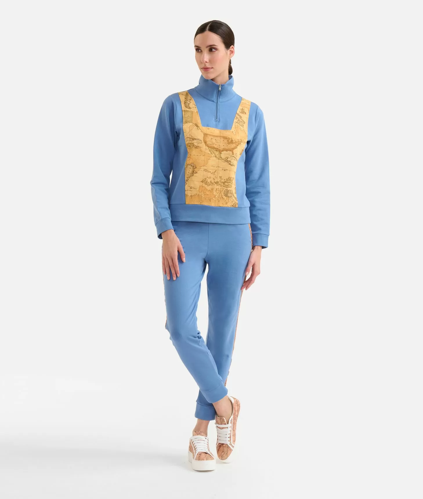 Alviero martini 1a classe Felpa in cotone garzato stretch con intarsio Geo Classic Denim