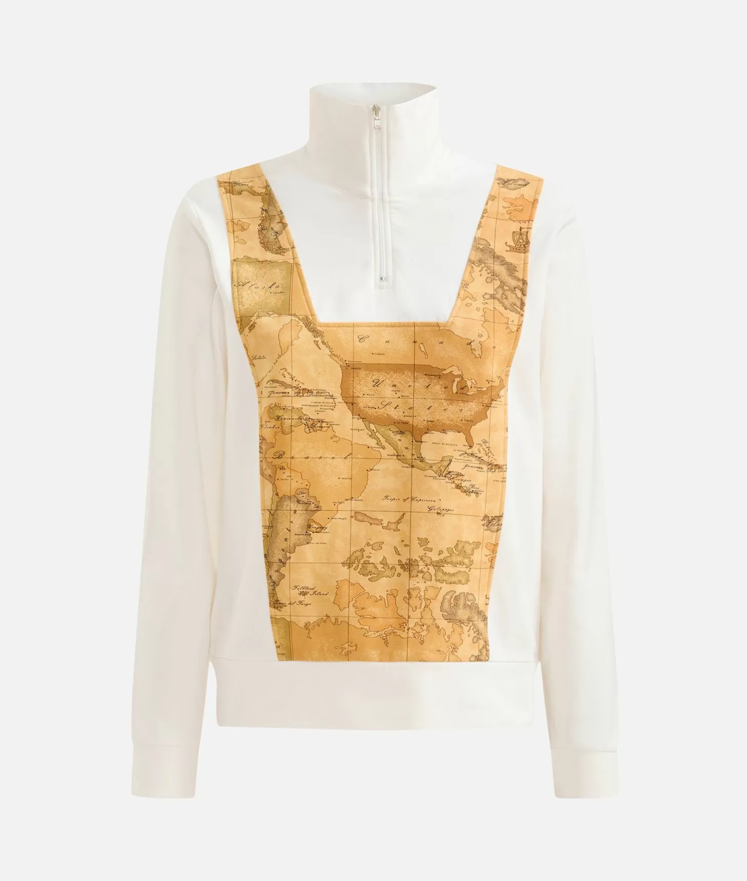 Alviero Martini 1a Classe Felpa In Cotone Garzato Stretch Con Intarsio Geo Classic Avorio