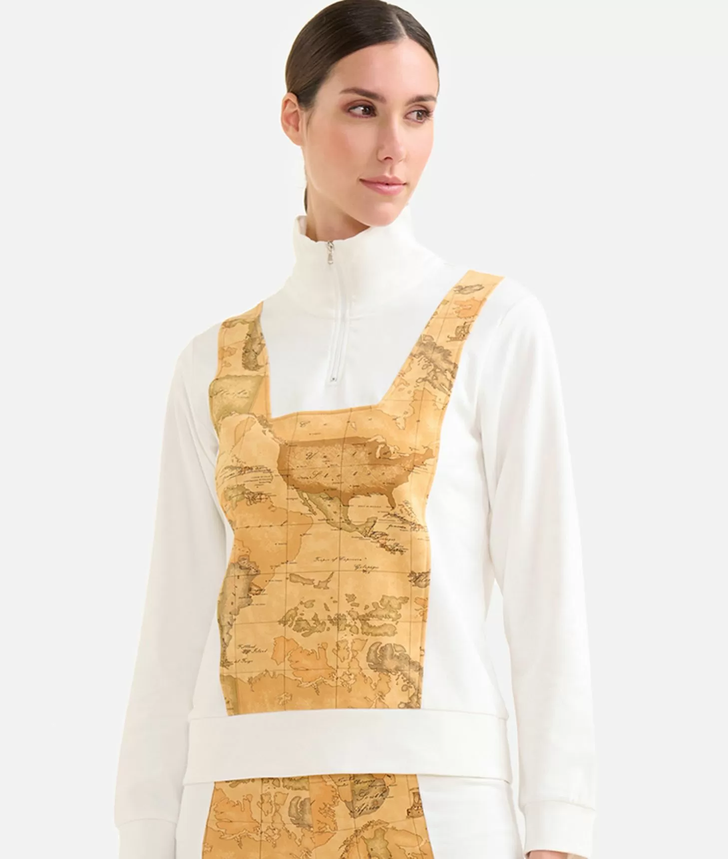 Alviero Martini 1a Classe Felpa In Cotone Garzato Stretch Con Intarsio Geo Classic Avorio