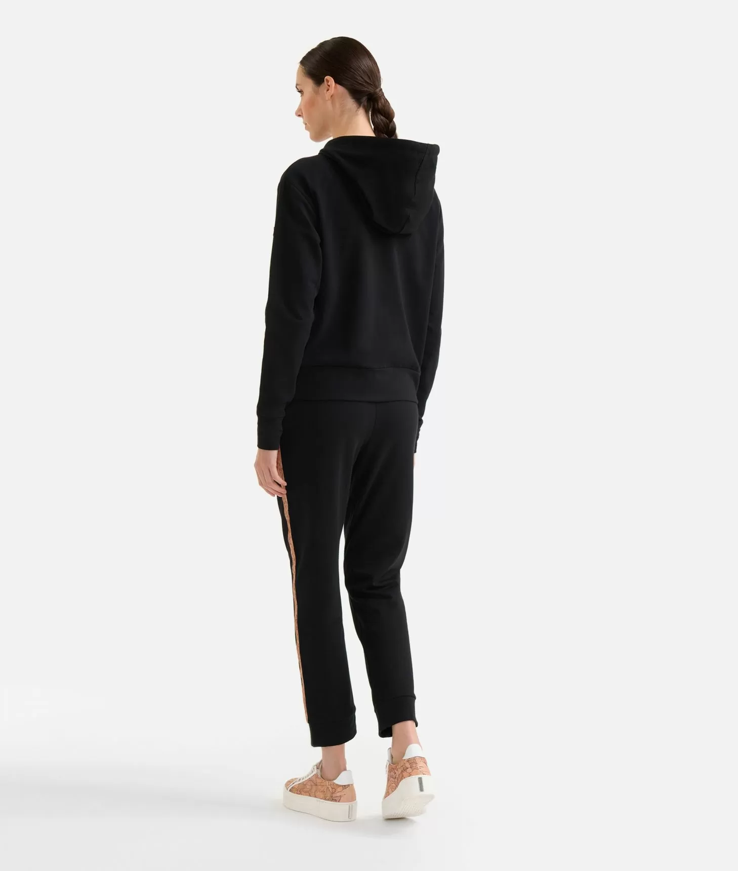 Alviero Martini 1a Classe Felpa In Cotone Garzato Stretch Con Patch Donnavventura Nera