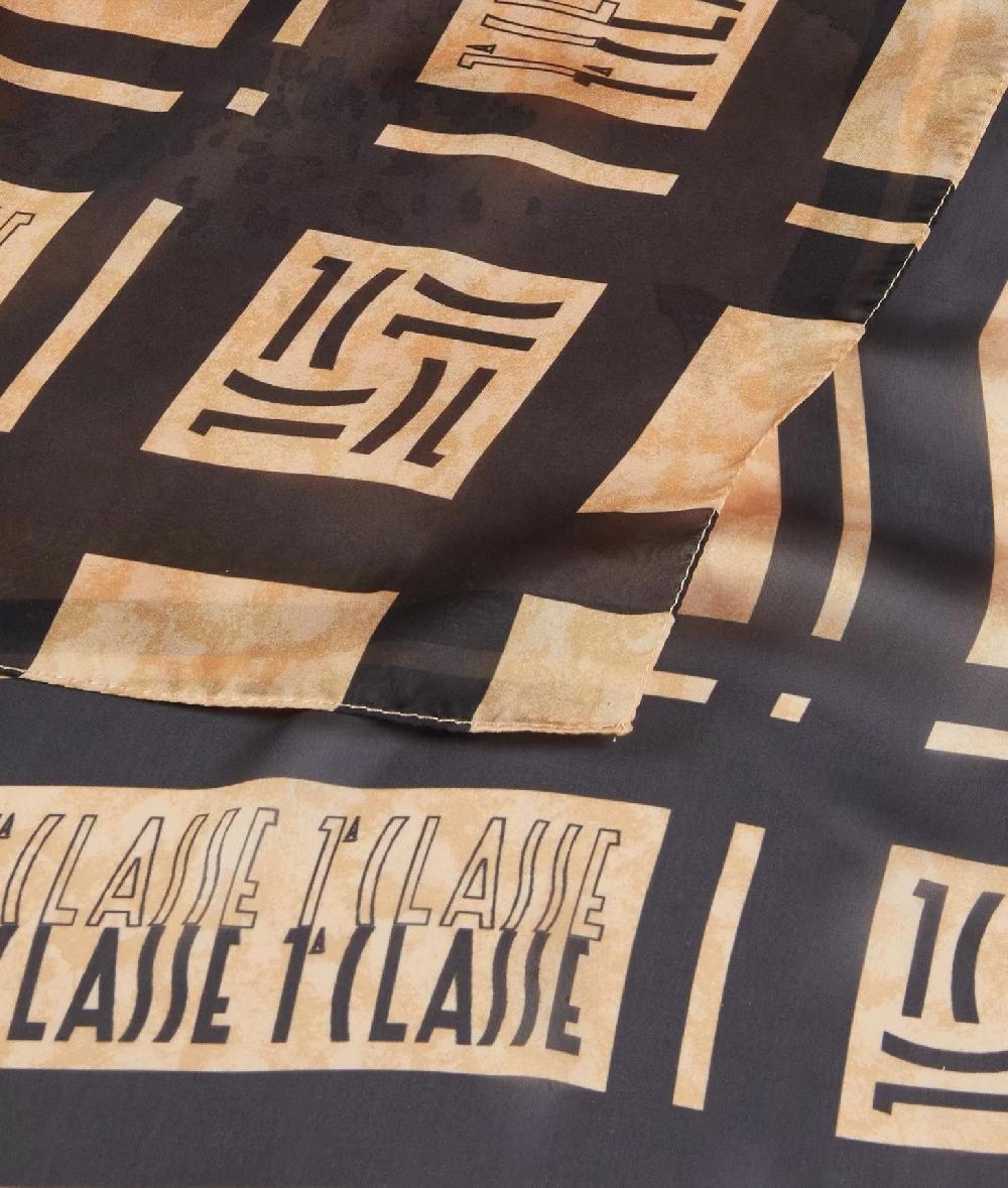 Alviero Martini 1a Classe Foulard Con Loghi In Cornice 90x90 Nero