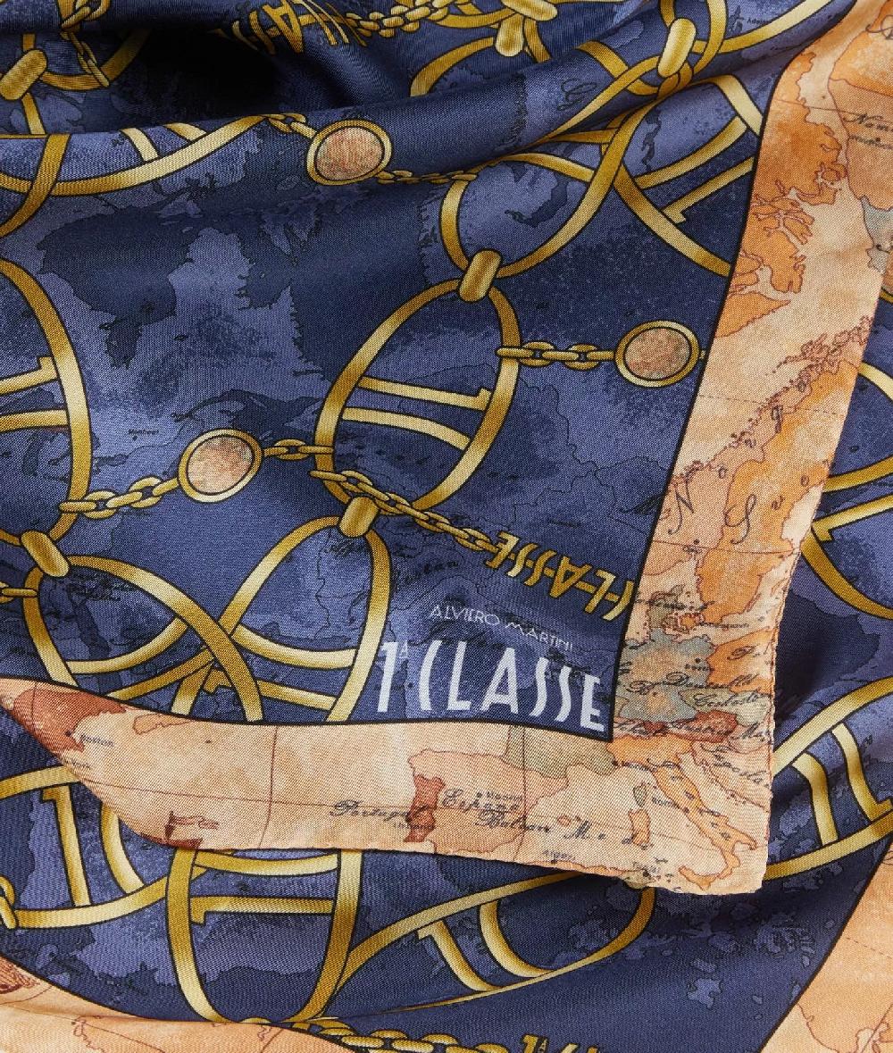 Alviero Martini 1a Classe Foulard Geo Chain In Seta 70x70 Blu Zaffiro