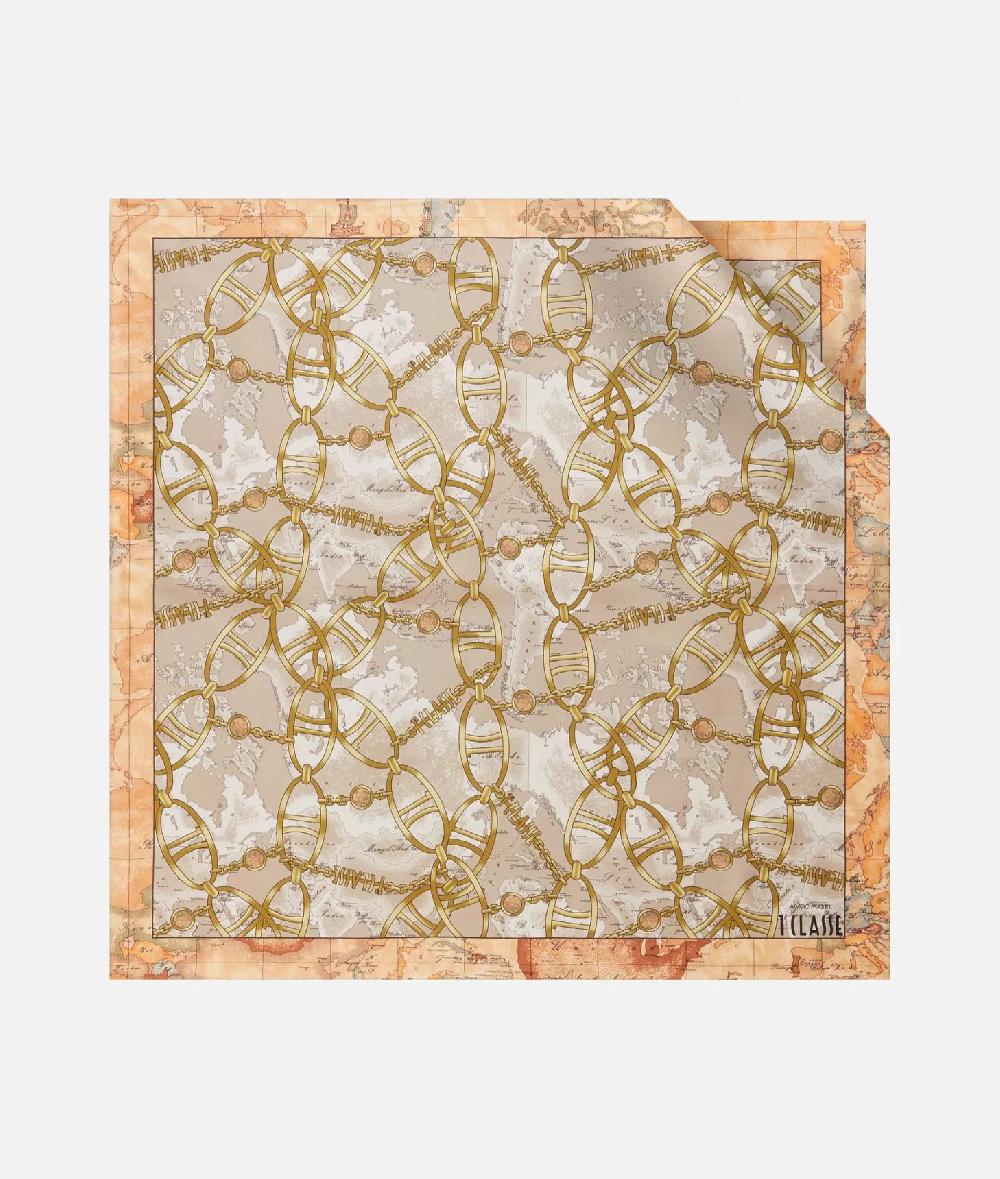 Alviero martini 1a classe Foulard Geo Chain in seta 70x70 Taupe Chiaro