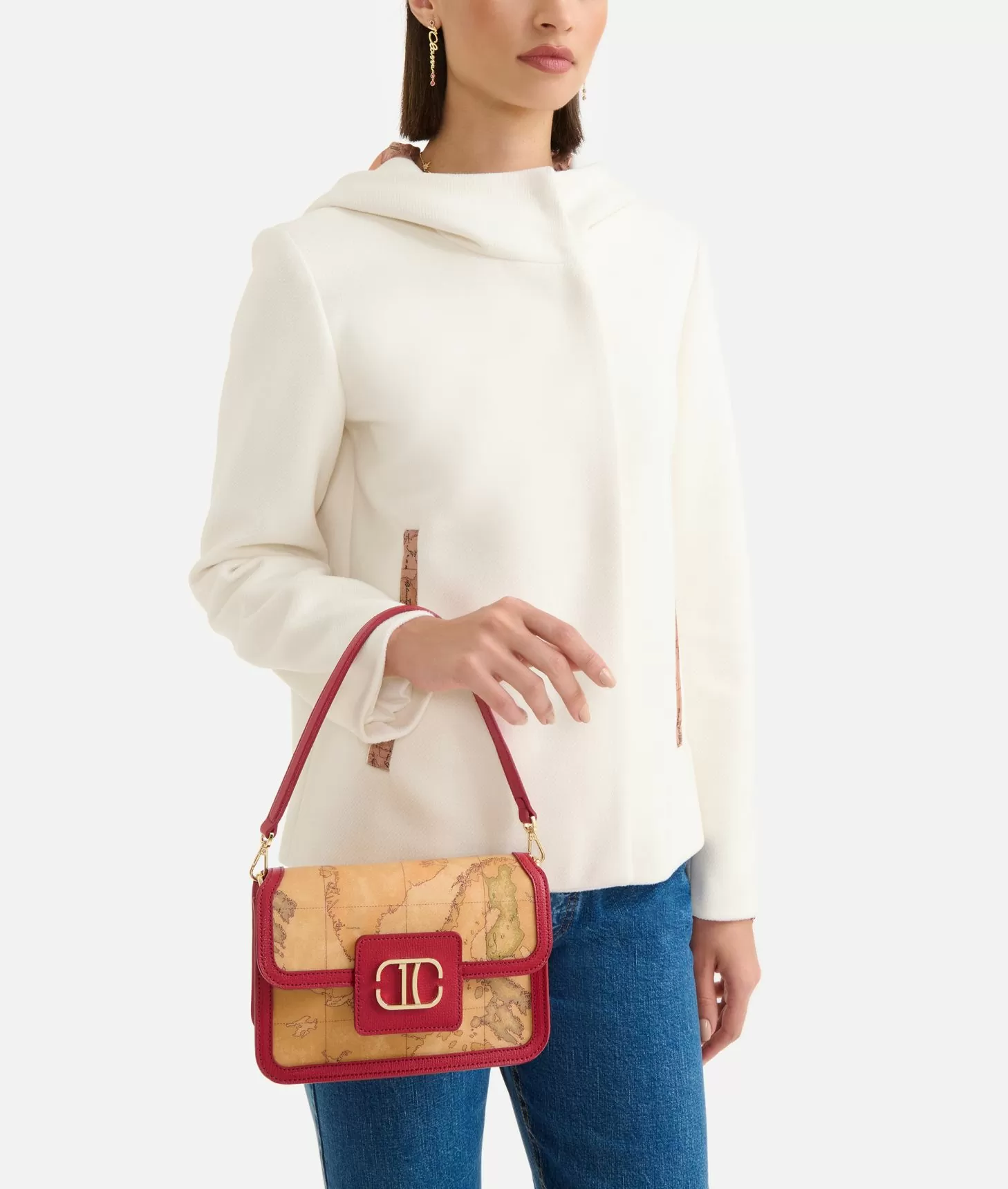 Alviero Martini 1a Classe Frame Bag Tracollina Con Patta Stampa Geo Classic Lampone