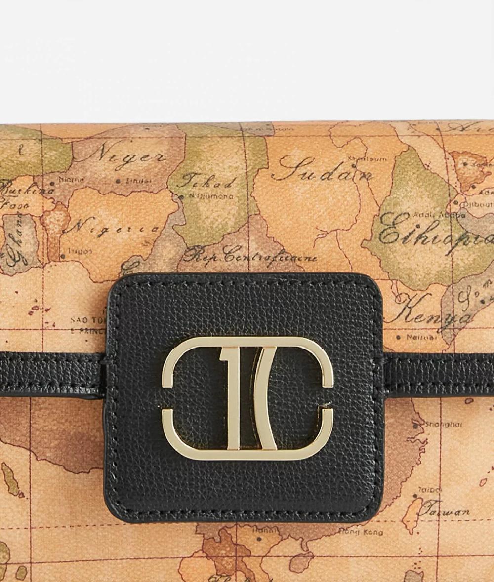 Alviero Martini 1a Classe Frame Bag Tracollina Con Patta Stampa Geo Classic Nera