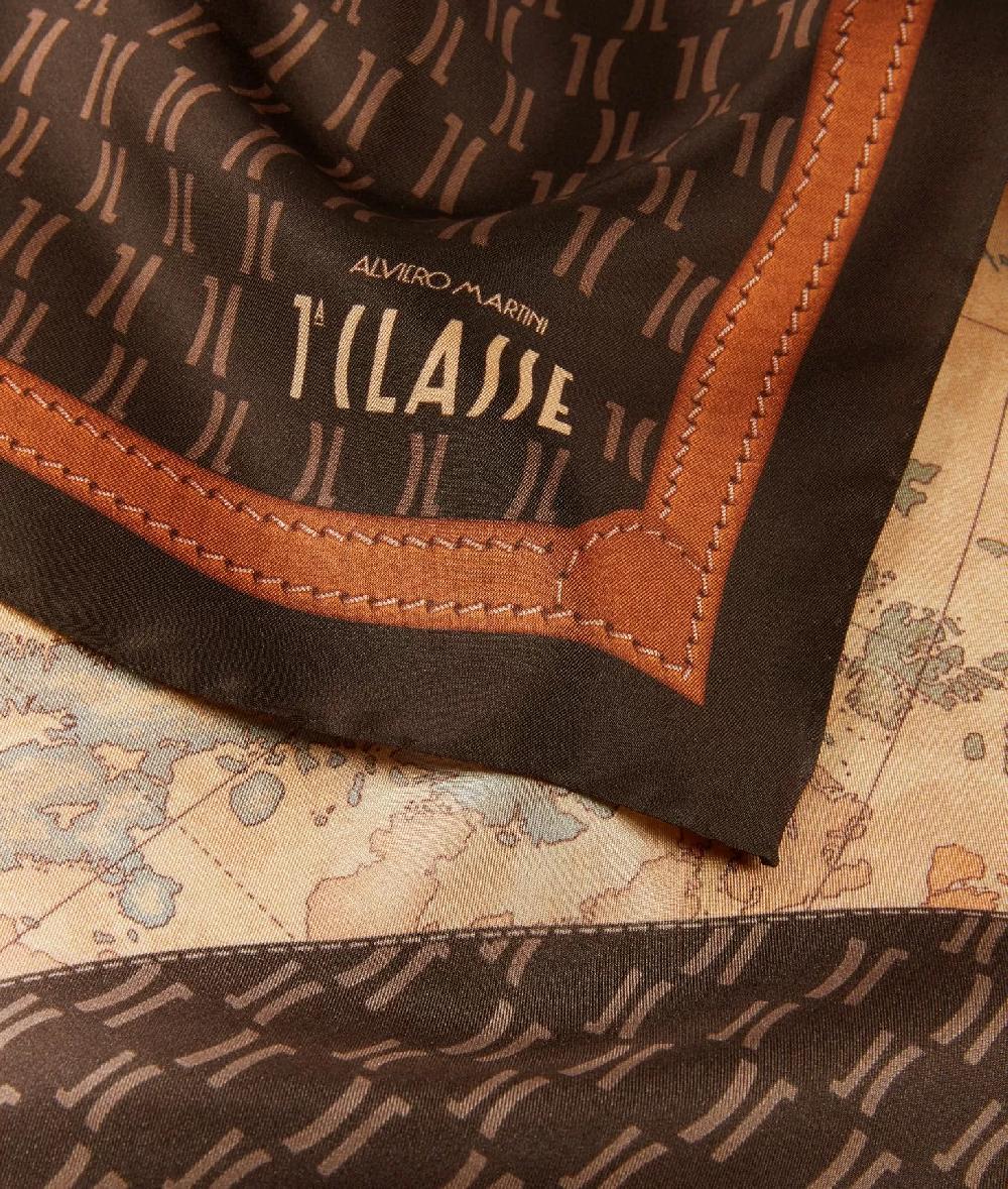 Alviero Martini 1a Classe Geo Iconic Mix Foulard In Seta 90x90 Cioccolato