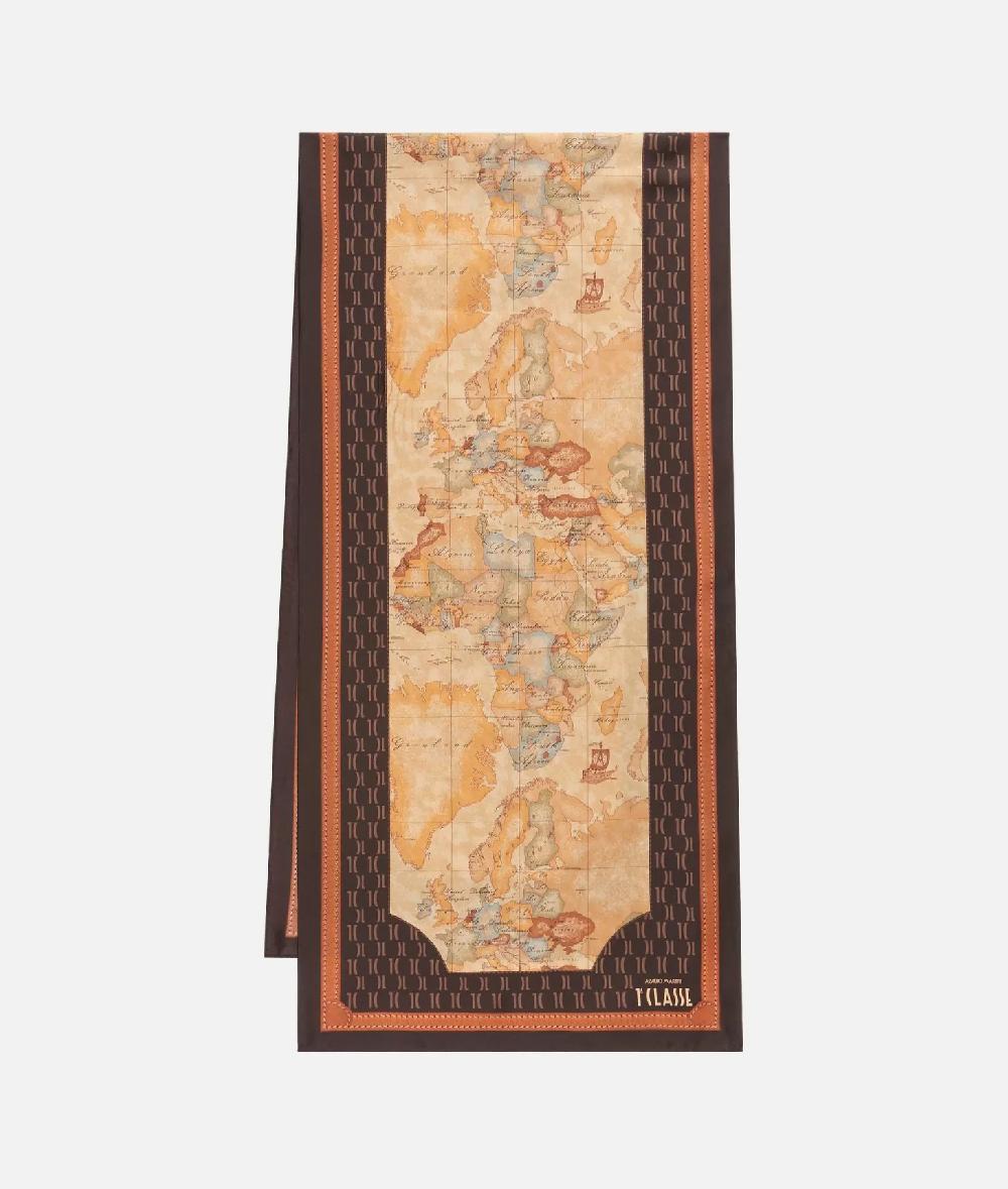 Alviero Martini 1a Classe Geo Iconic Mix Sciarpa In Seta 45x180 Cioccolato