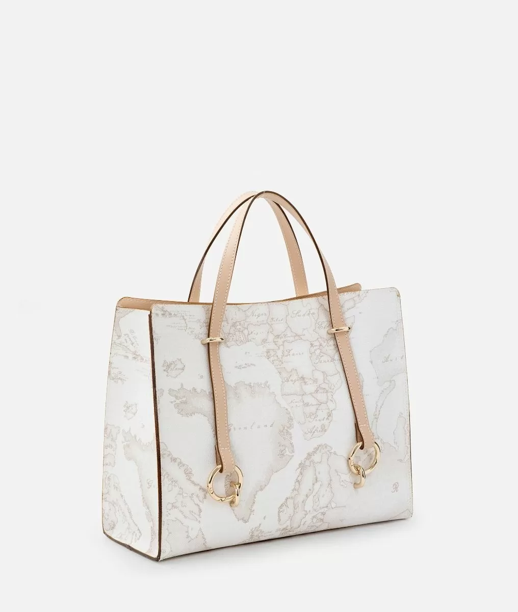 Alviero Martini 1a Classe Geo White Borsa Shopping Sfoderata
