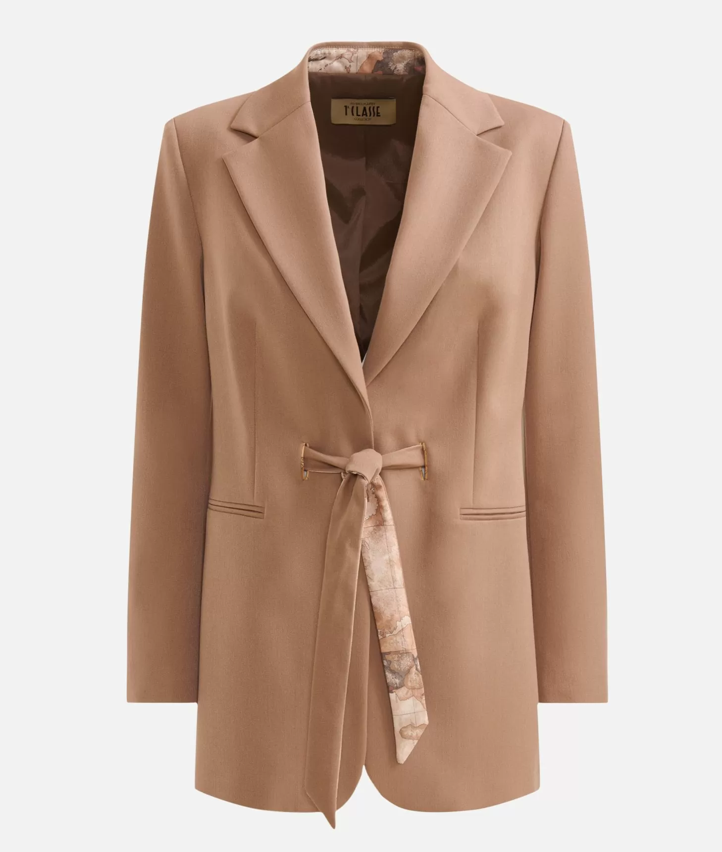Alviero Martini 1a Classe Giacca Con Lacci Geo Classic In Tessuto Stretch Cammello