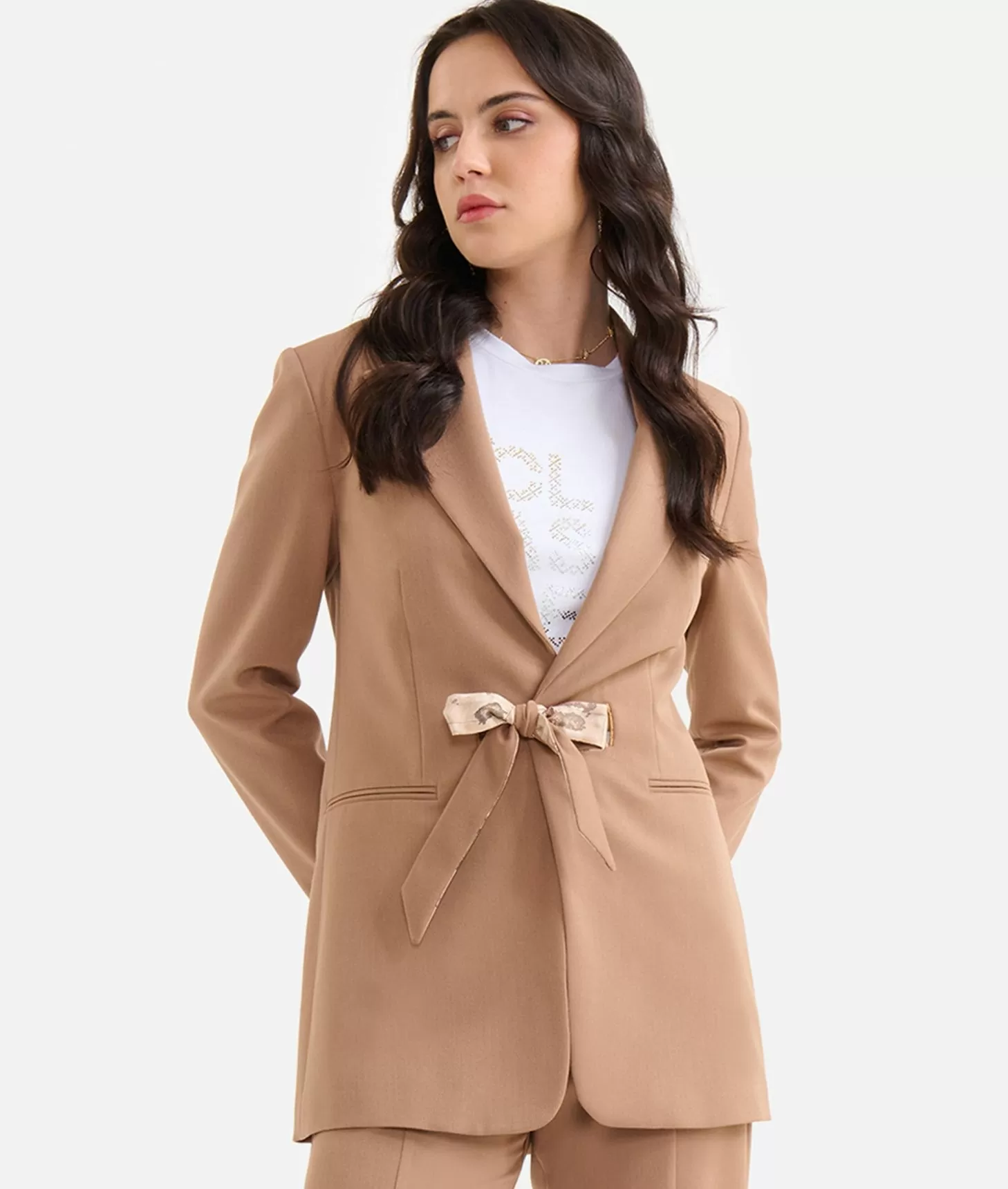 Alviero Martini 1a Classe Giacca Con Lacci Geo Classic In Tessuto Stretch Cammello