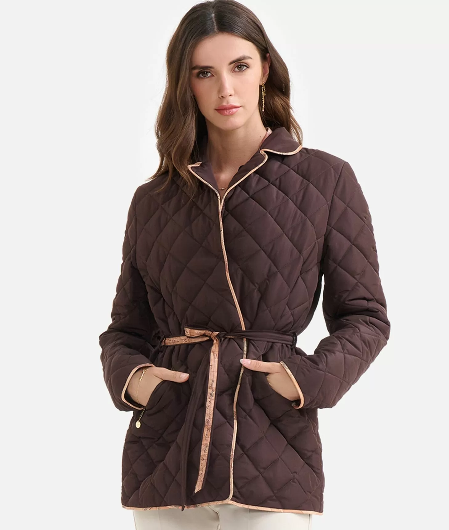 Alviero Martini 1a Classe Giacca Imbottita Con Cintura In Nylon Cioccolato