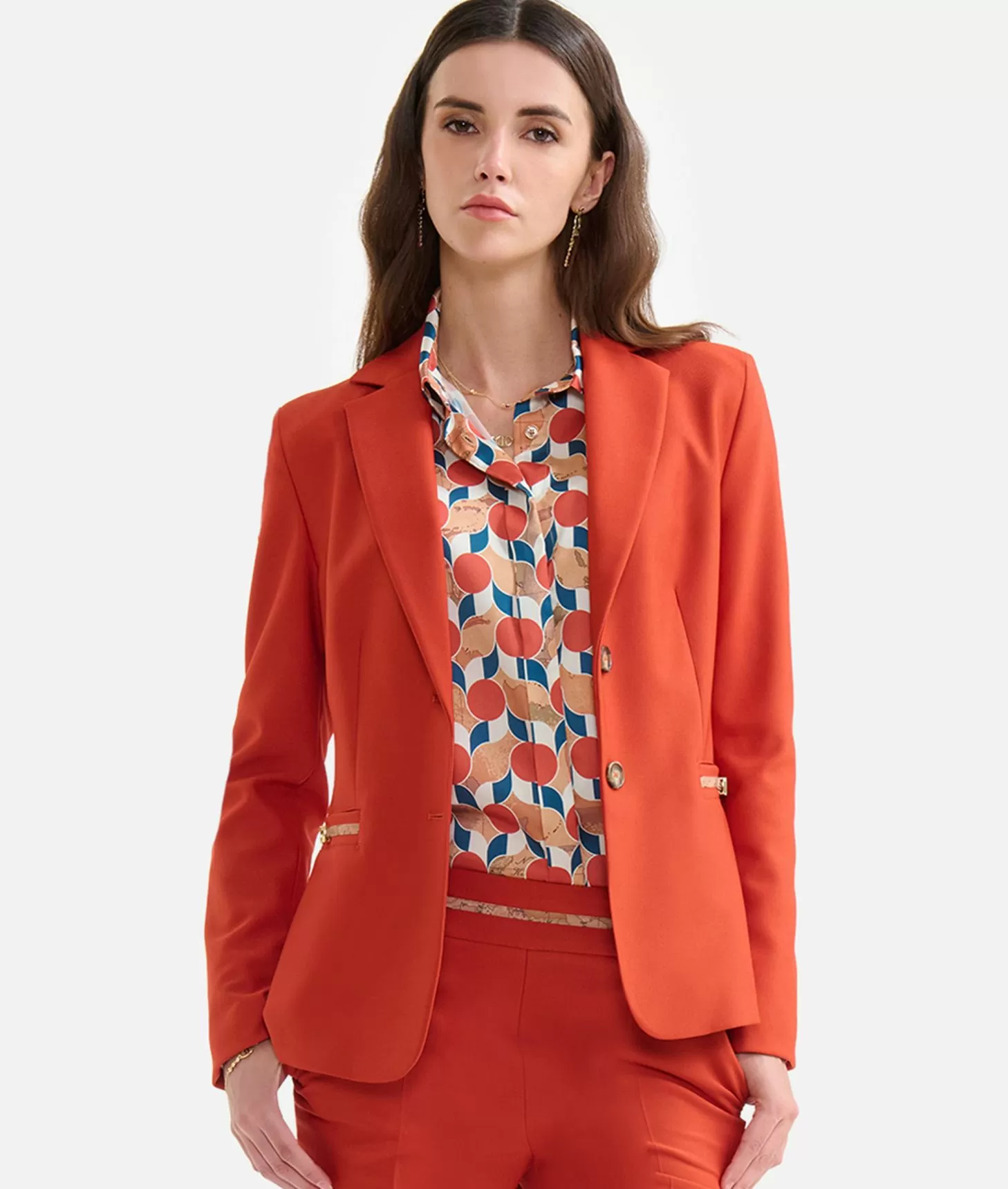 Alviero Martini 1a Classe Giacca In Cavallery Con Fibbiette 1C Mattone