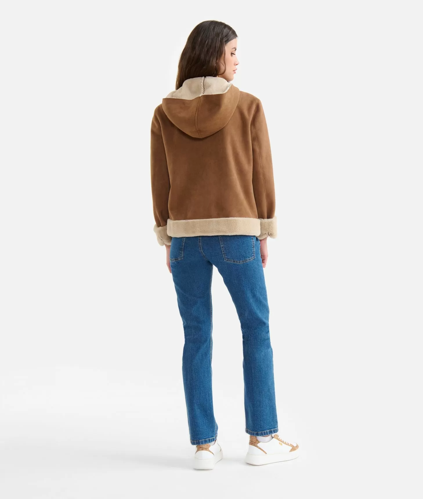 Alviero Martini 1a Classe Giacca In Eco Montone Con Cappuccio Cuoio